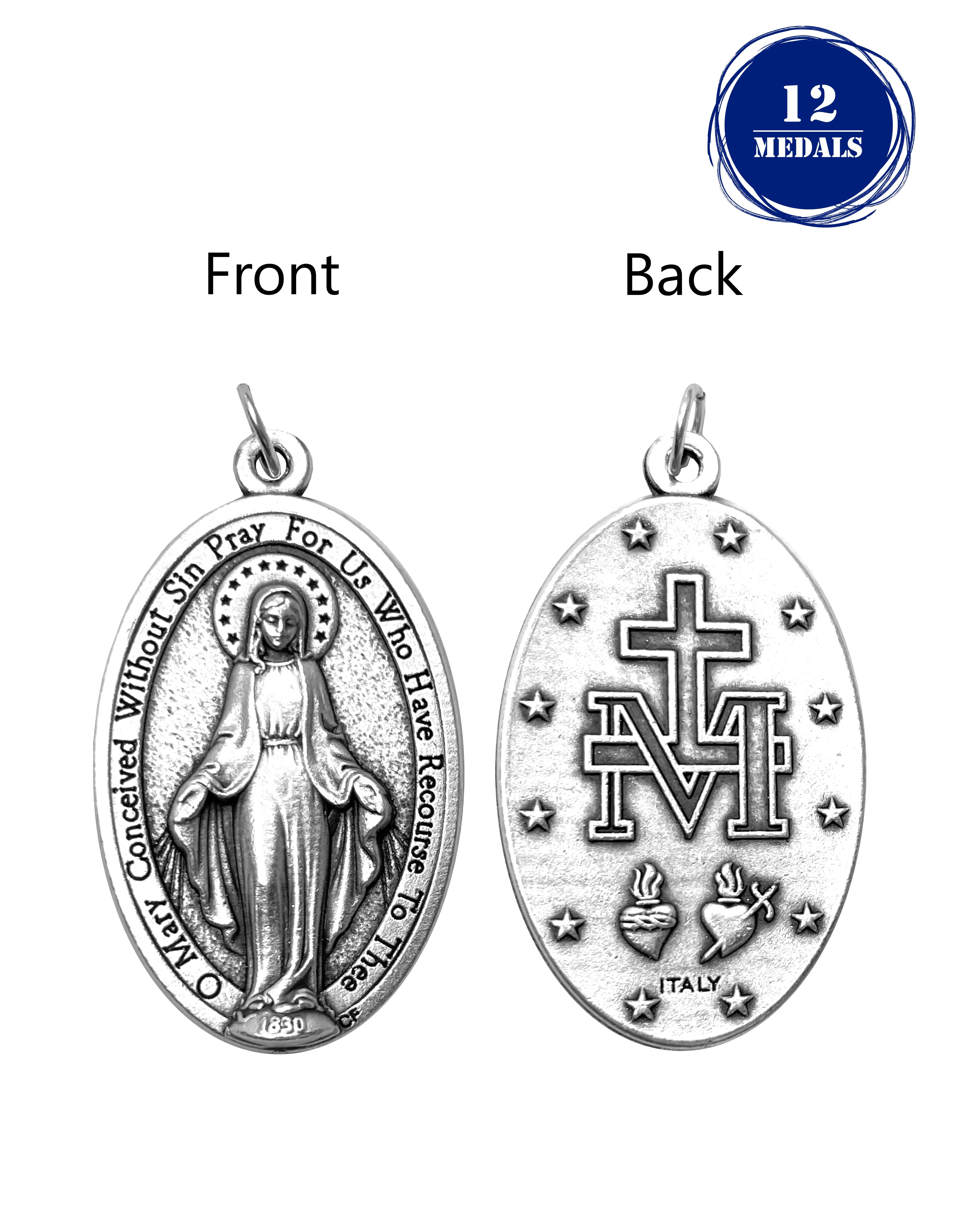 Pack of 12 Saints Medals in oxidized silver made in Italy 1.5" x 1.0"