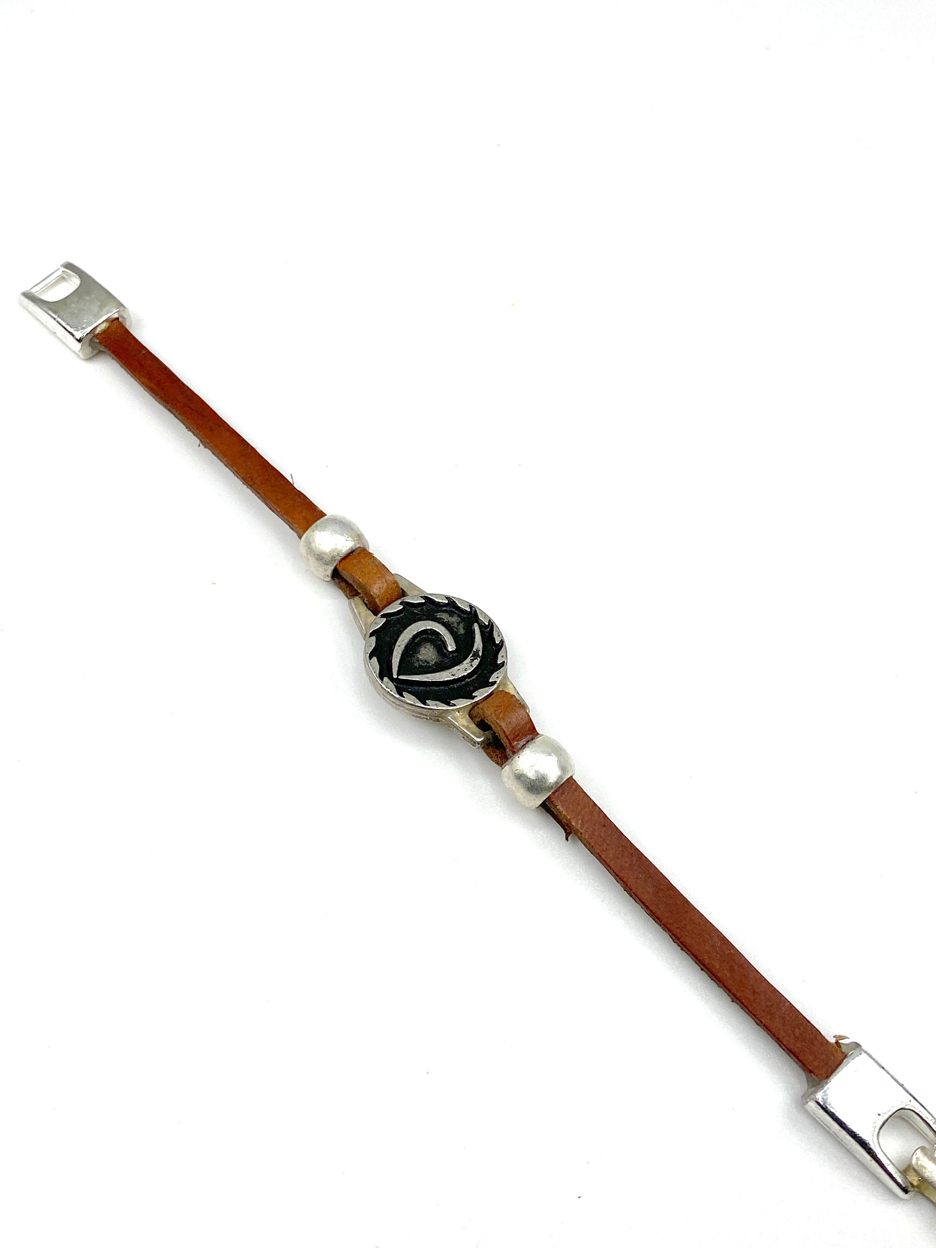The Heart Vintage Bracelet Handmade jewelry with Genuine Leather Strap by Graciela's Collection