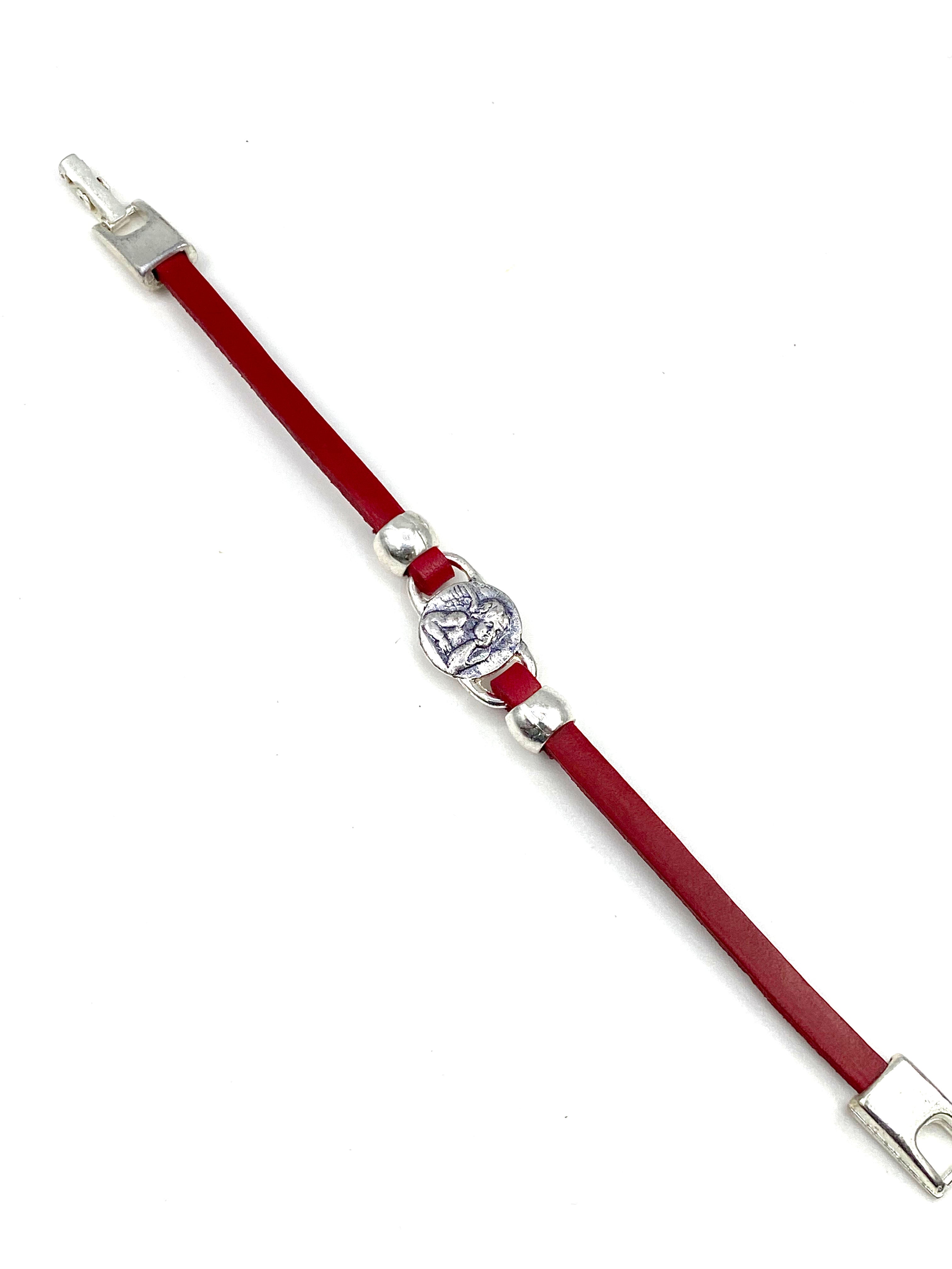 Bracelet of The Guardian Angel handmade jewelry with Leather Straps by Graciela's Collection