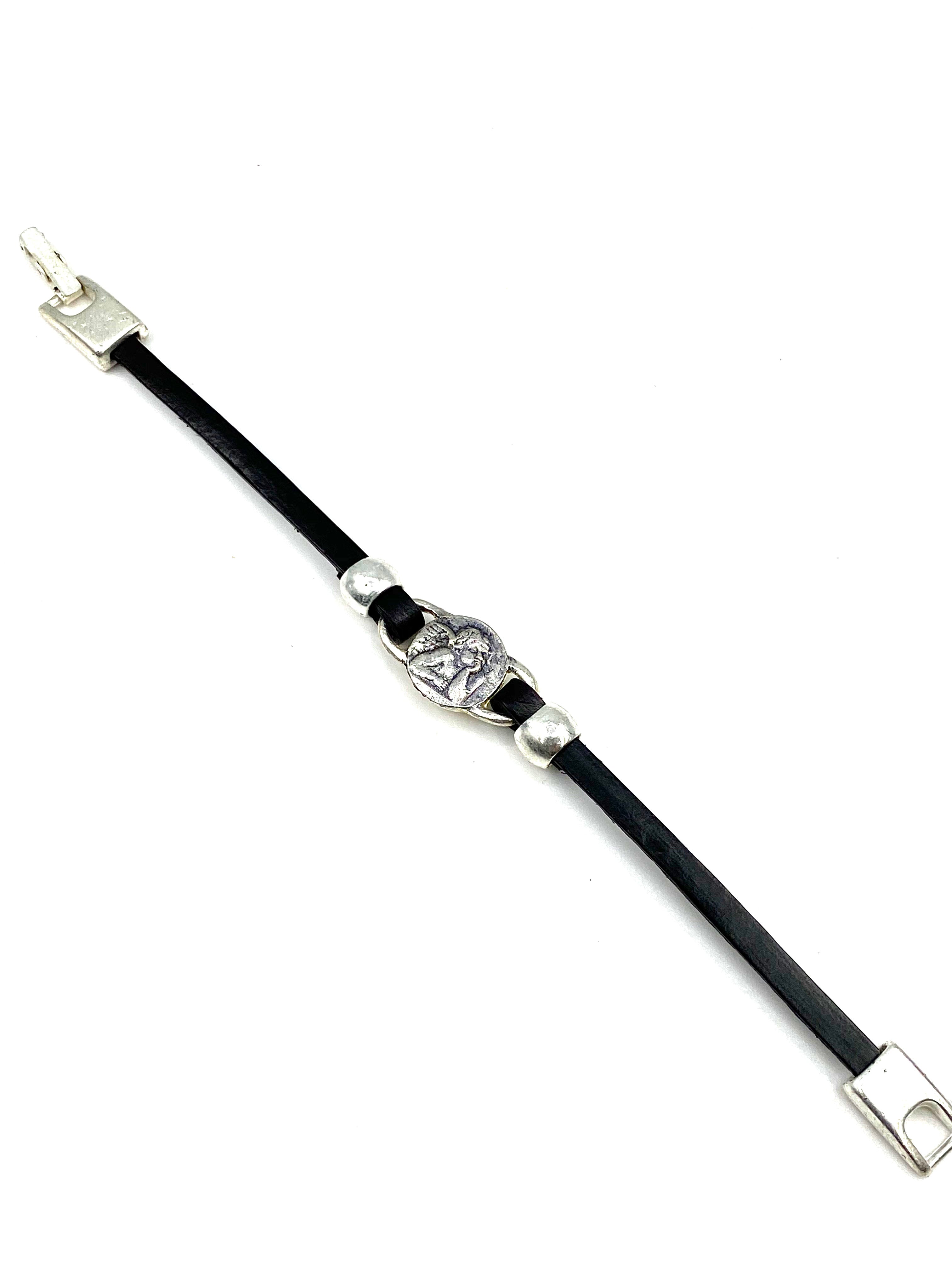 Bracelet of The Guardian Angel handmade jewelry with Leather Straps by Graciela's Collection