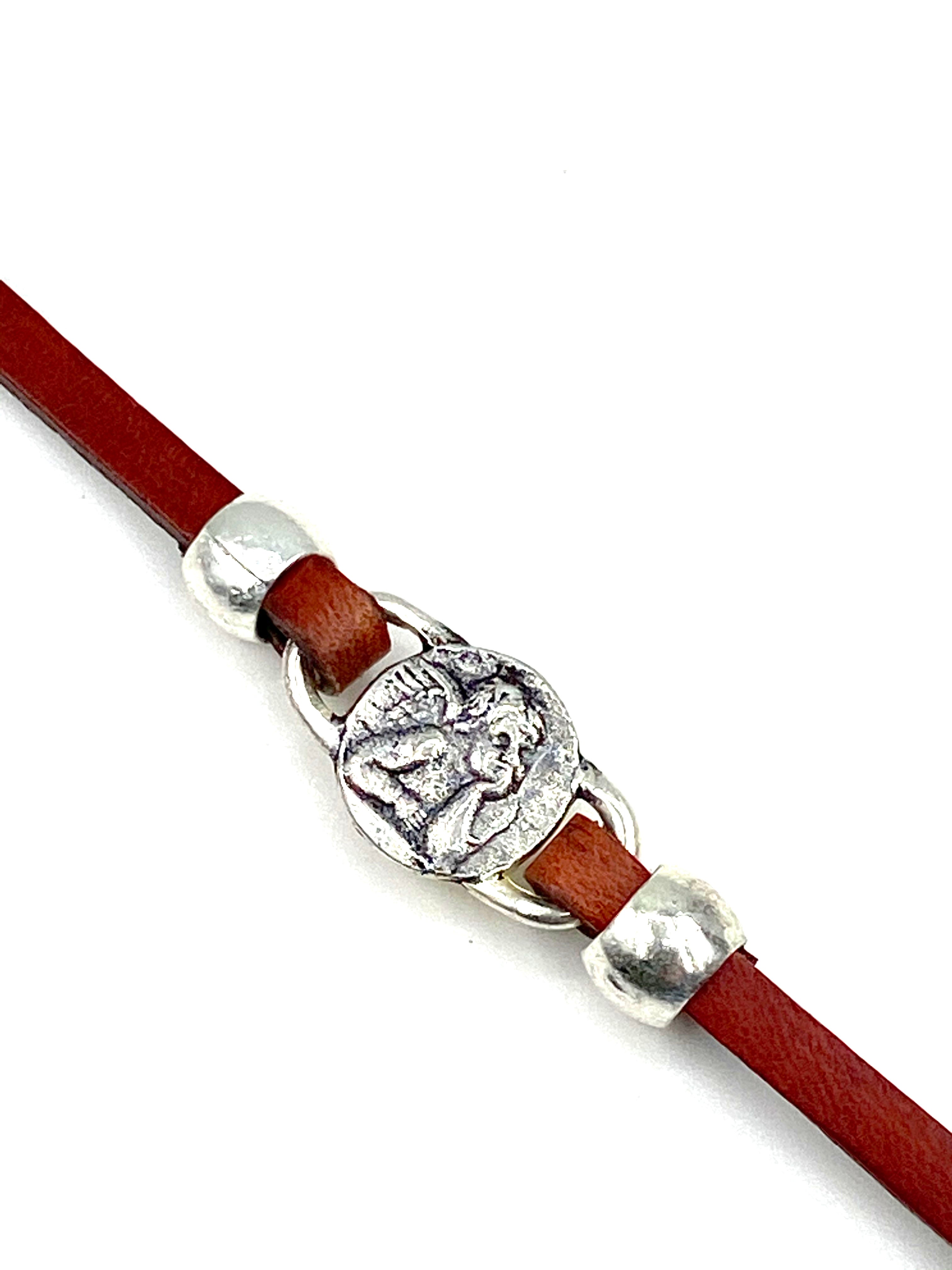 Bracelet of The Guardian Angel handmade jewelry with Leather Straps by Graciela's Collection