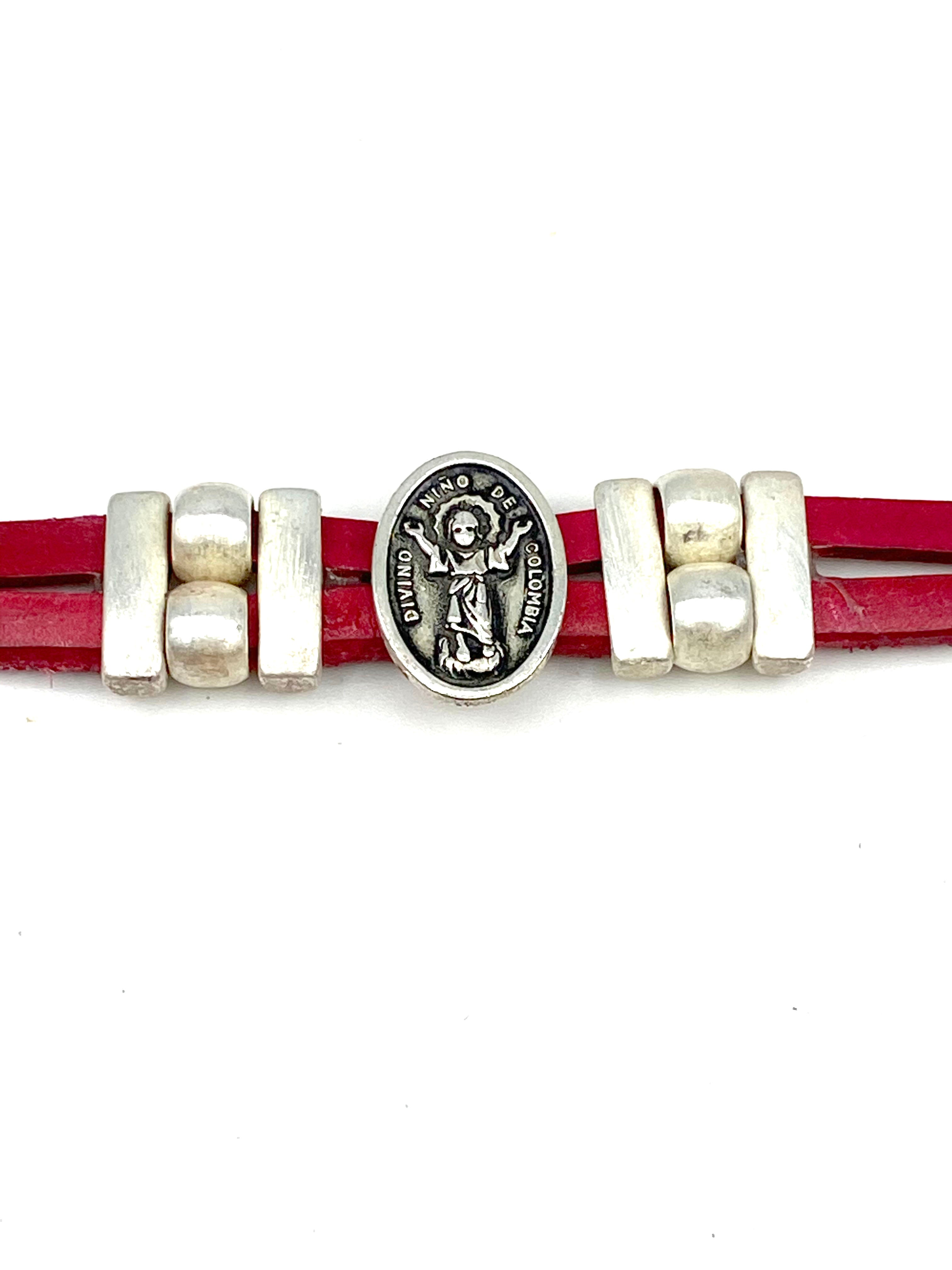Bracelet Divino Nino Jesus bracelet handmade jewelry with Genuine Double Leather straps by Graciela's Collection