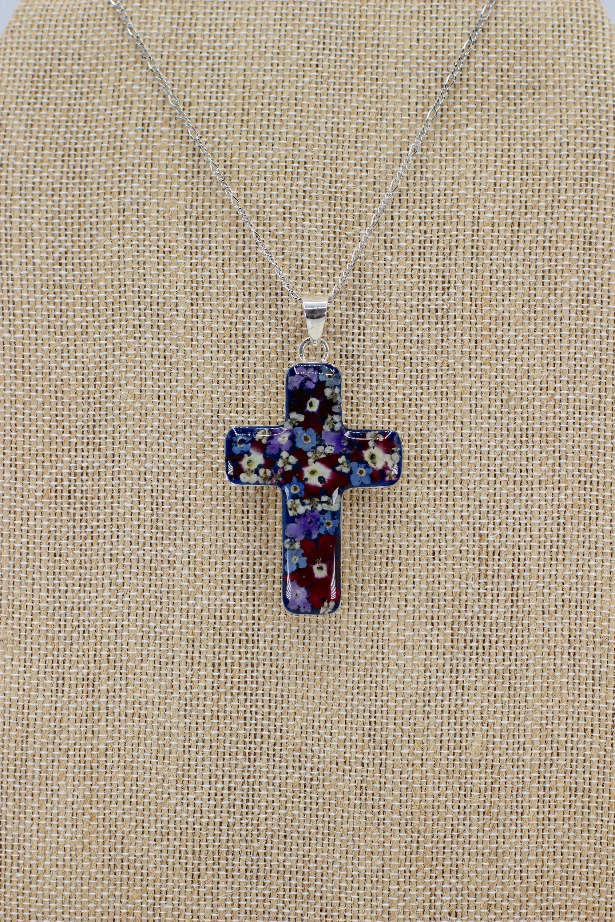 Cross with Purple Flowers - Guadalupe Collection