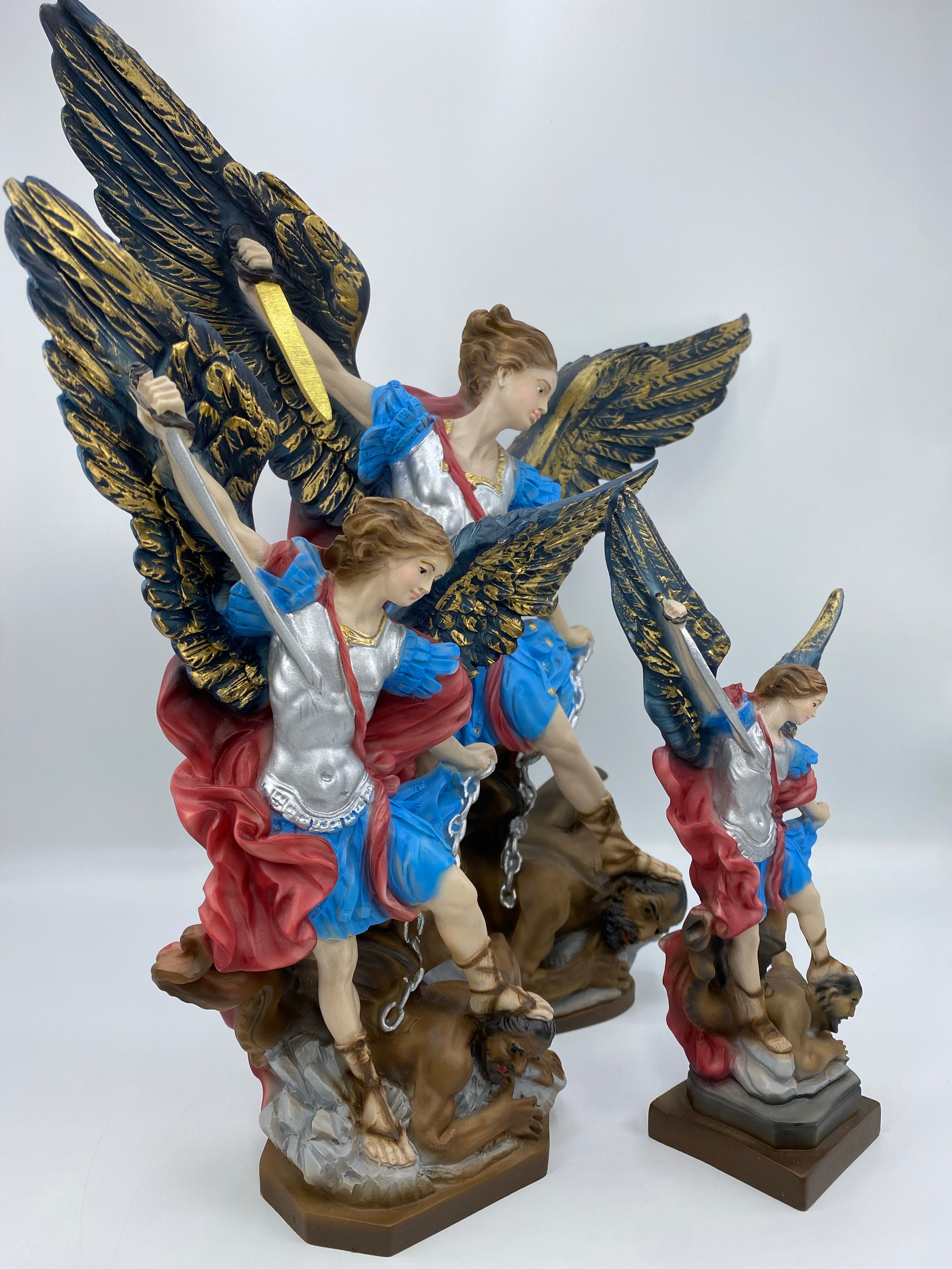 The Faith Gift Shop Saint Michael The Archangel Navy Blue & Gold Wings statue - Hand Painted in Italy - Our Tuscany Collection - Estatua de San Miguel Archangel