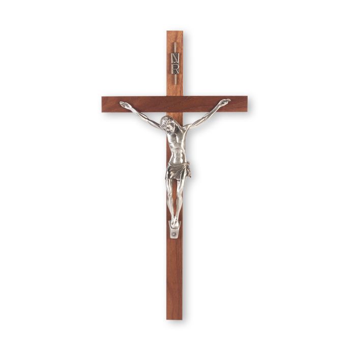 11" Walnut Wood Crucifix with Fine Pewter Corpus