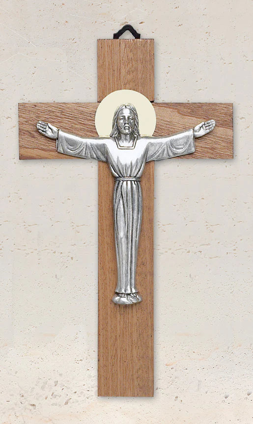 12" Mahogany cross with silver oxidized Risen Christ