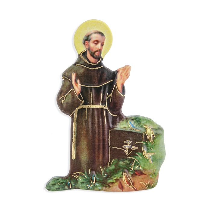 3" Magnetic Resin Statuette of the Saint Francis in 2D with Gold Highlights