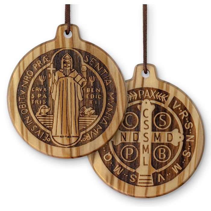 2 1/2" Olive Wood Saint Benedict Medal