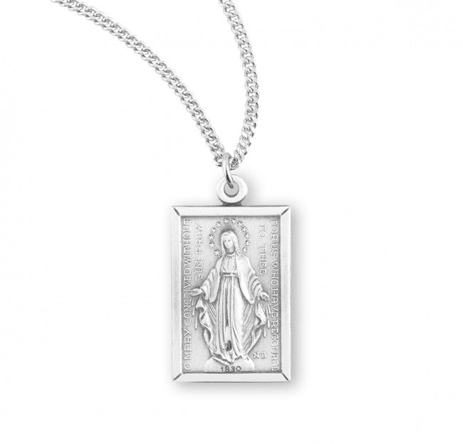 Rectangular Sterling Miraculous Medal Necklace