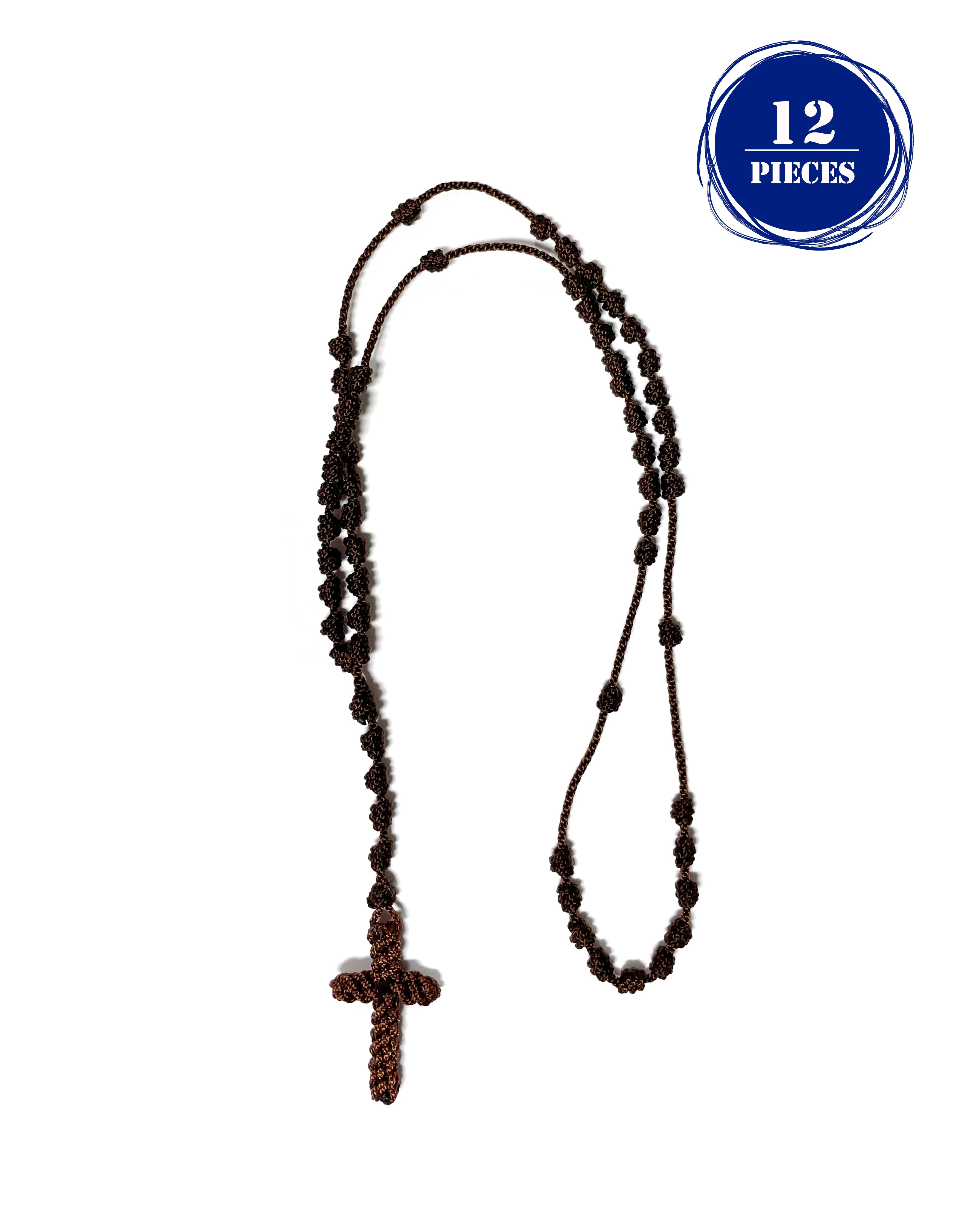Knotted Rosary - Cord Rosary, Thread Rosary - Handmade Rosary. Rosarios de cordón anudado Y Cruz Tejida Brown / 12 Pieces