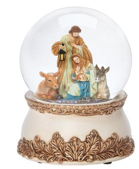 5.7"h musical holy family with animals dome; 100mm