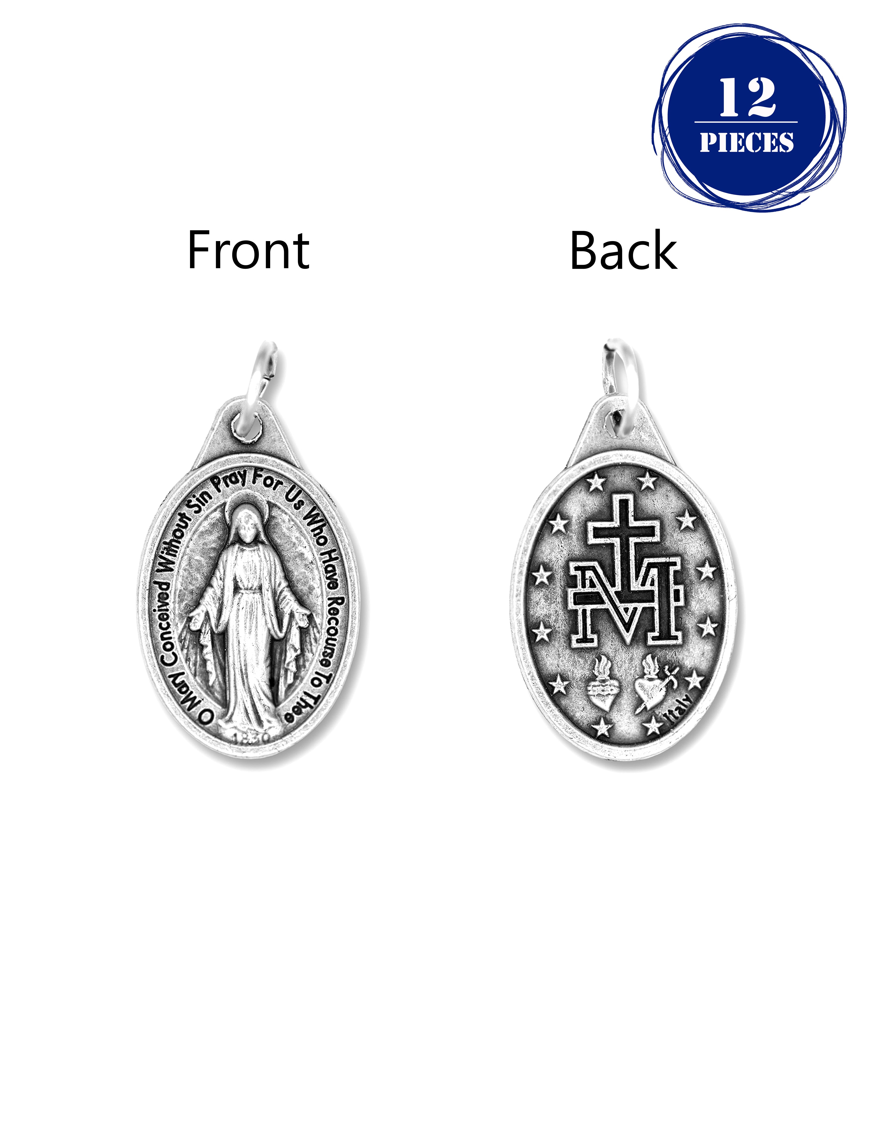 Pack of 12 Saints Medals in oxidized silver made in Italy 1.0" x 0.7"