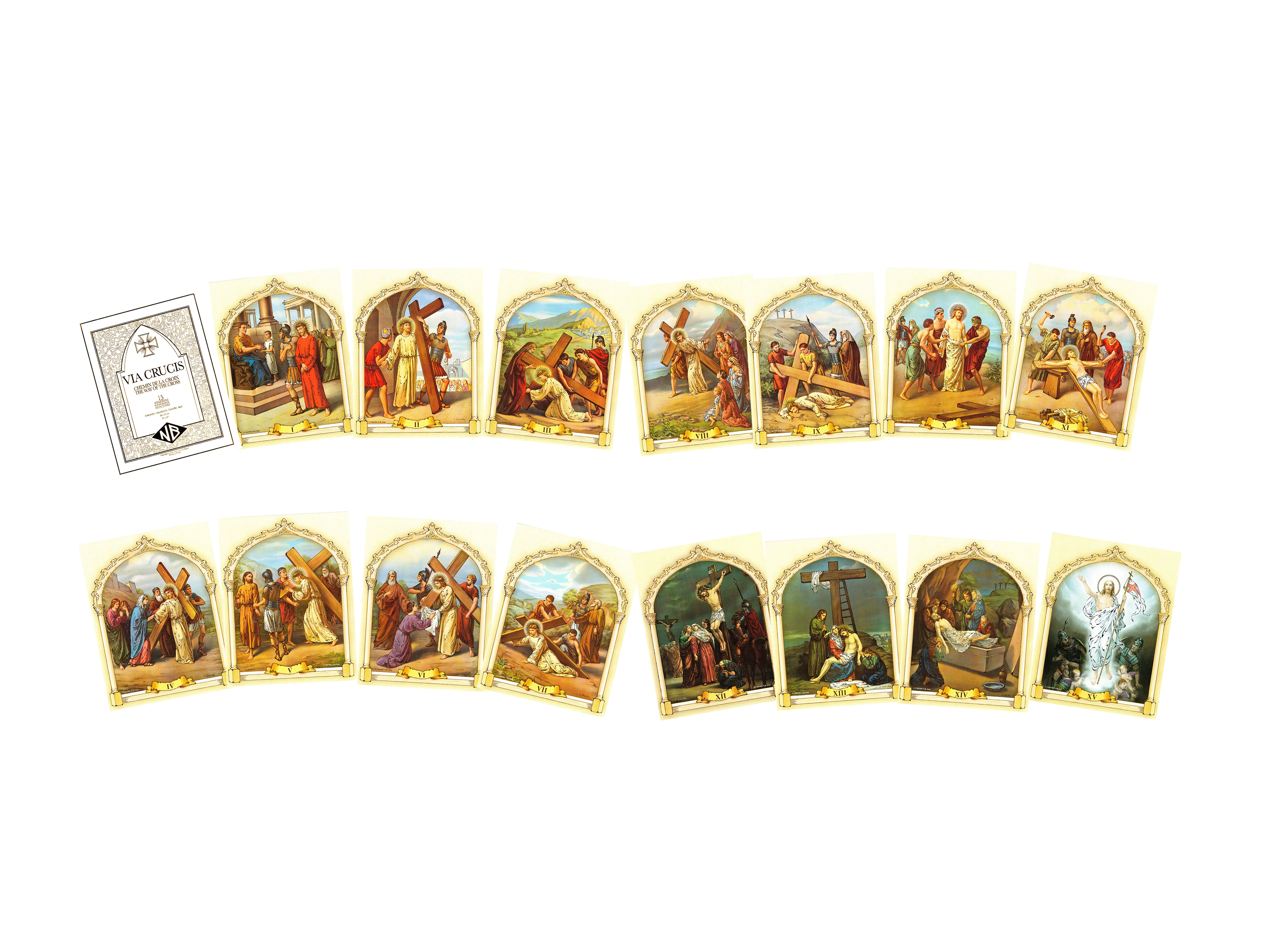 Religious Wall Art, Laminated Print, Unframed, Art Decorative Paper 8" x 10" Via Crusis Set