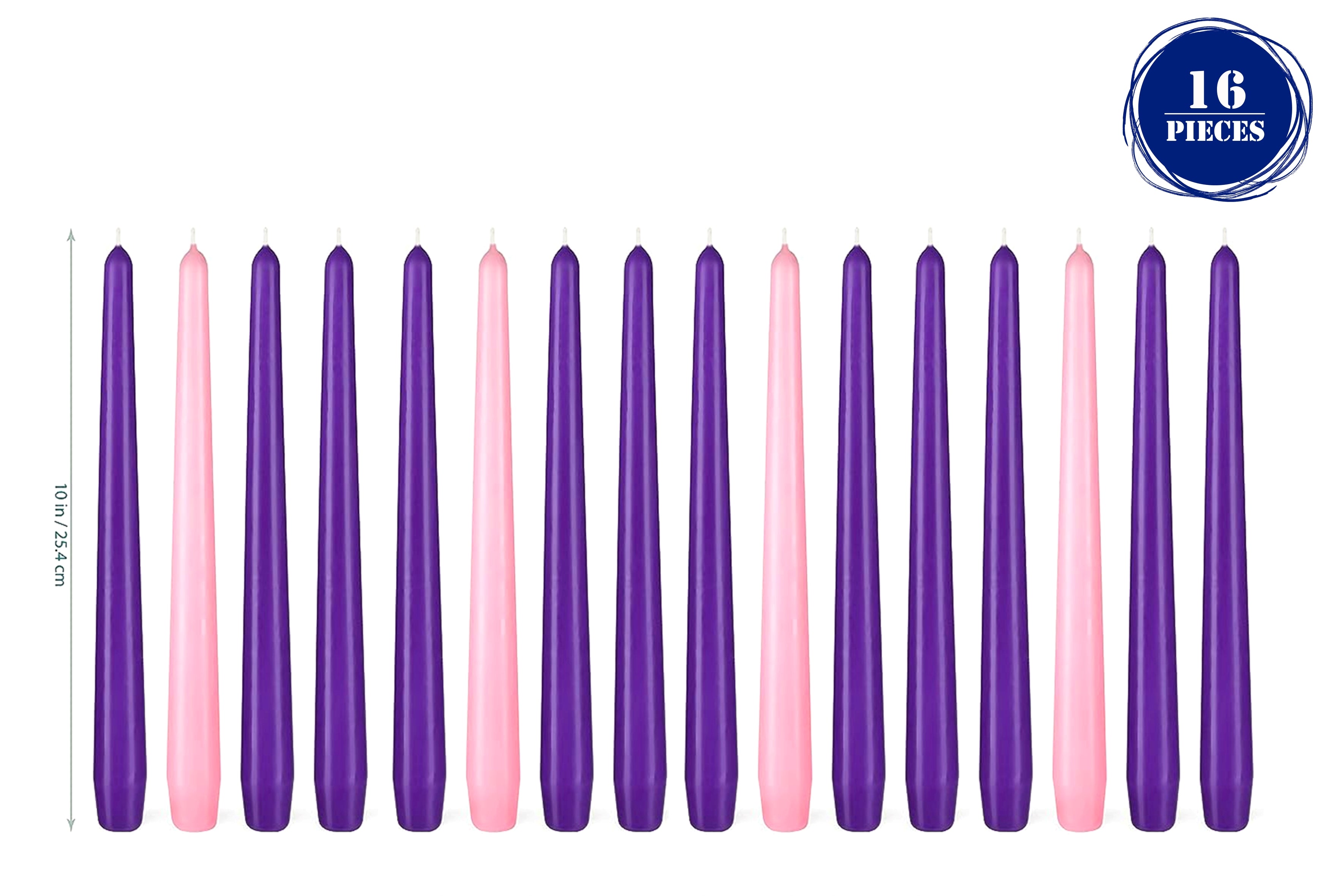 Advent Taper Candles 16 Pieces 12 Purple 4 Pink