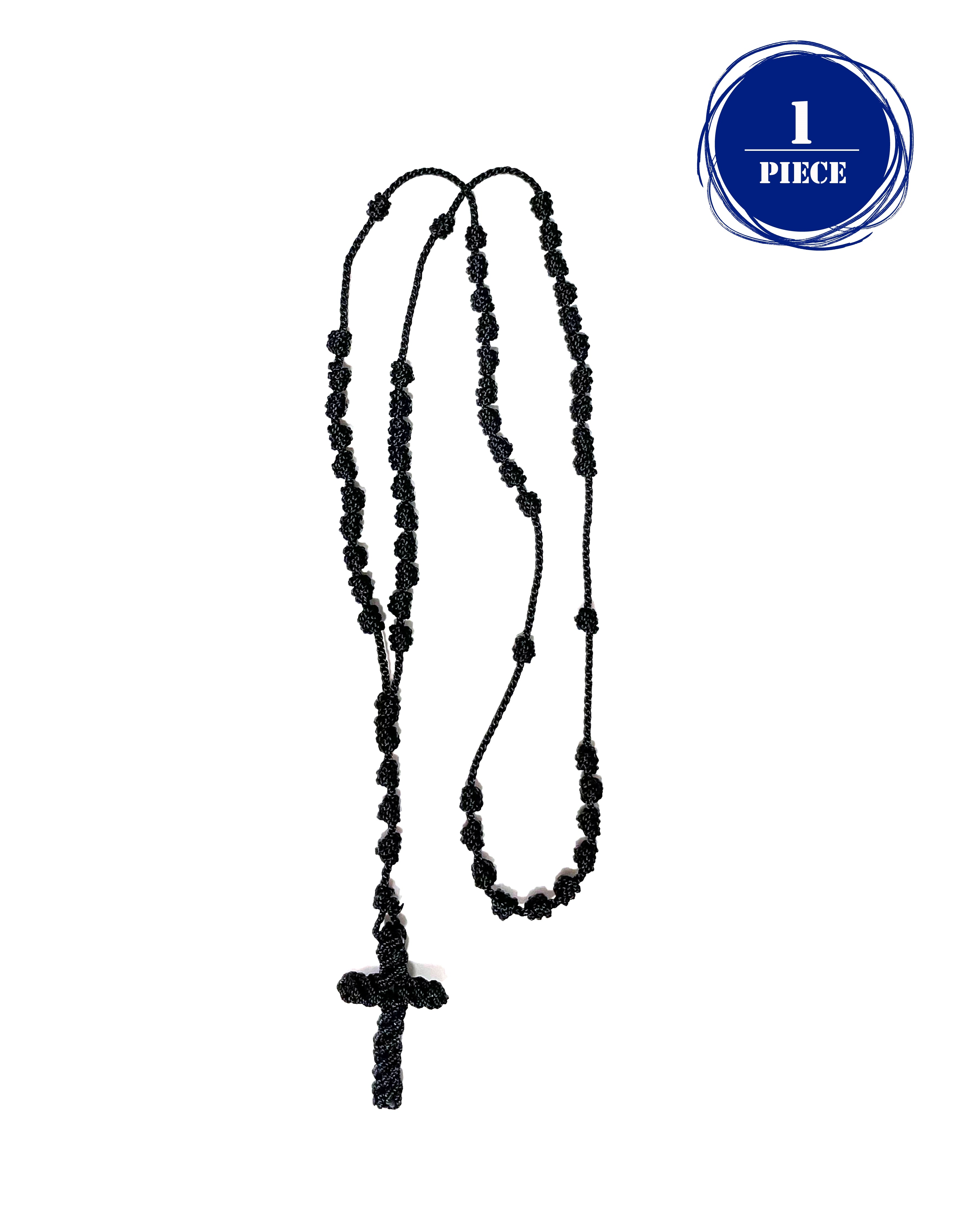 Knotted Rosary - Cord Rosary, Thread Rosary - Handmade Rosary. Rosarios de cordón anudado Y Cruz Tejida Black / 1 Piece