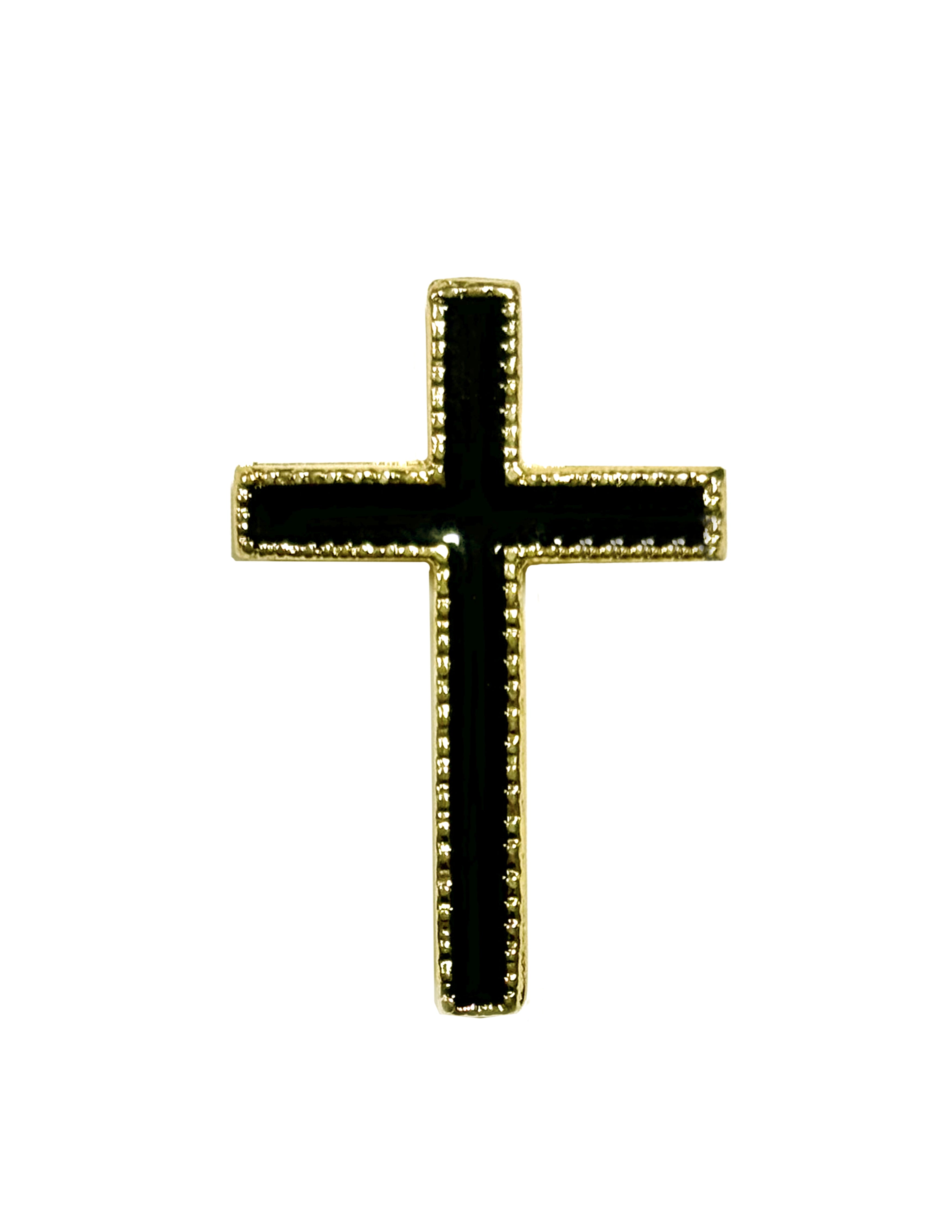 Black enamel and gold accent cross lapel pin