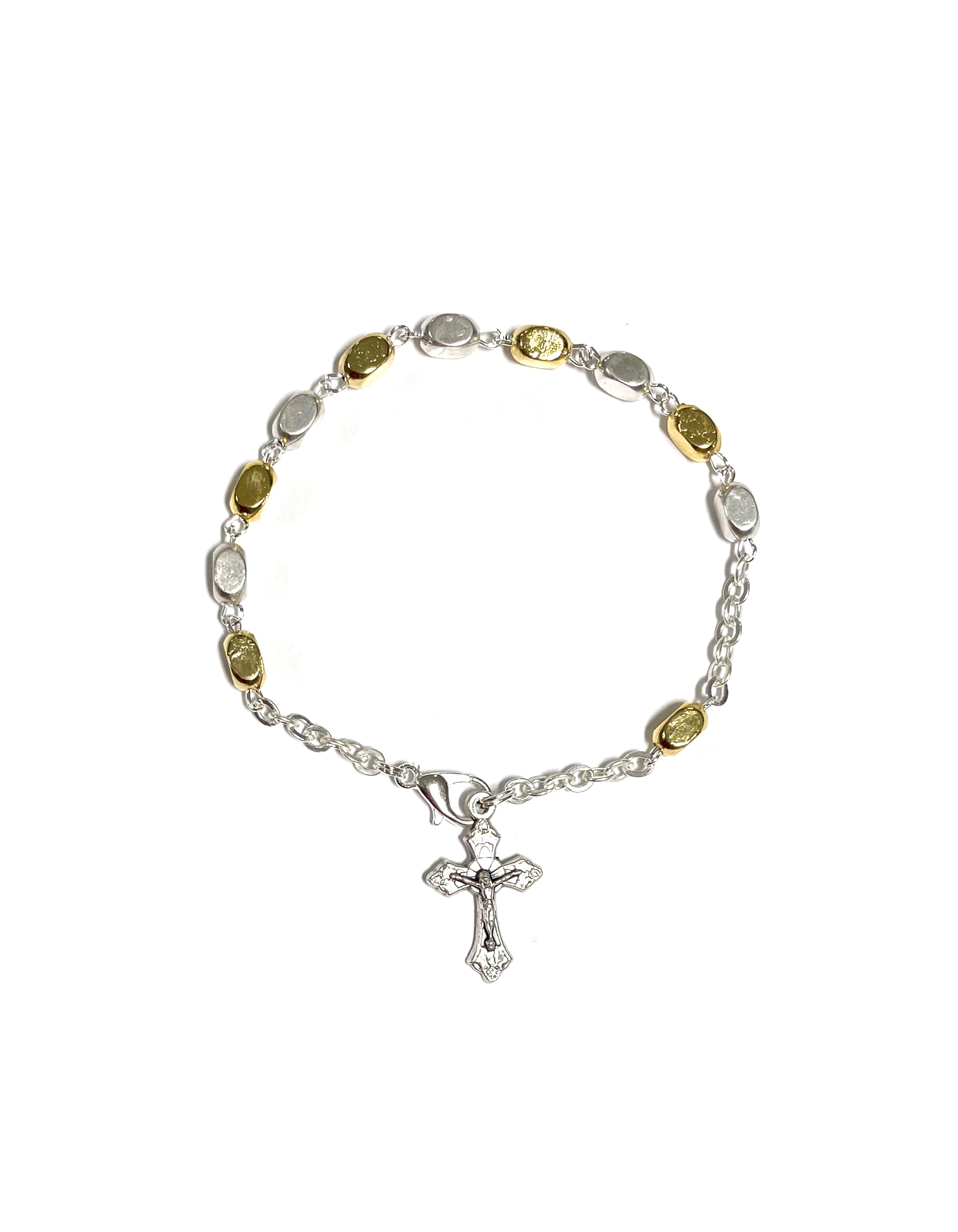 Oxidized silver and gold accents bracelet with small cross