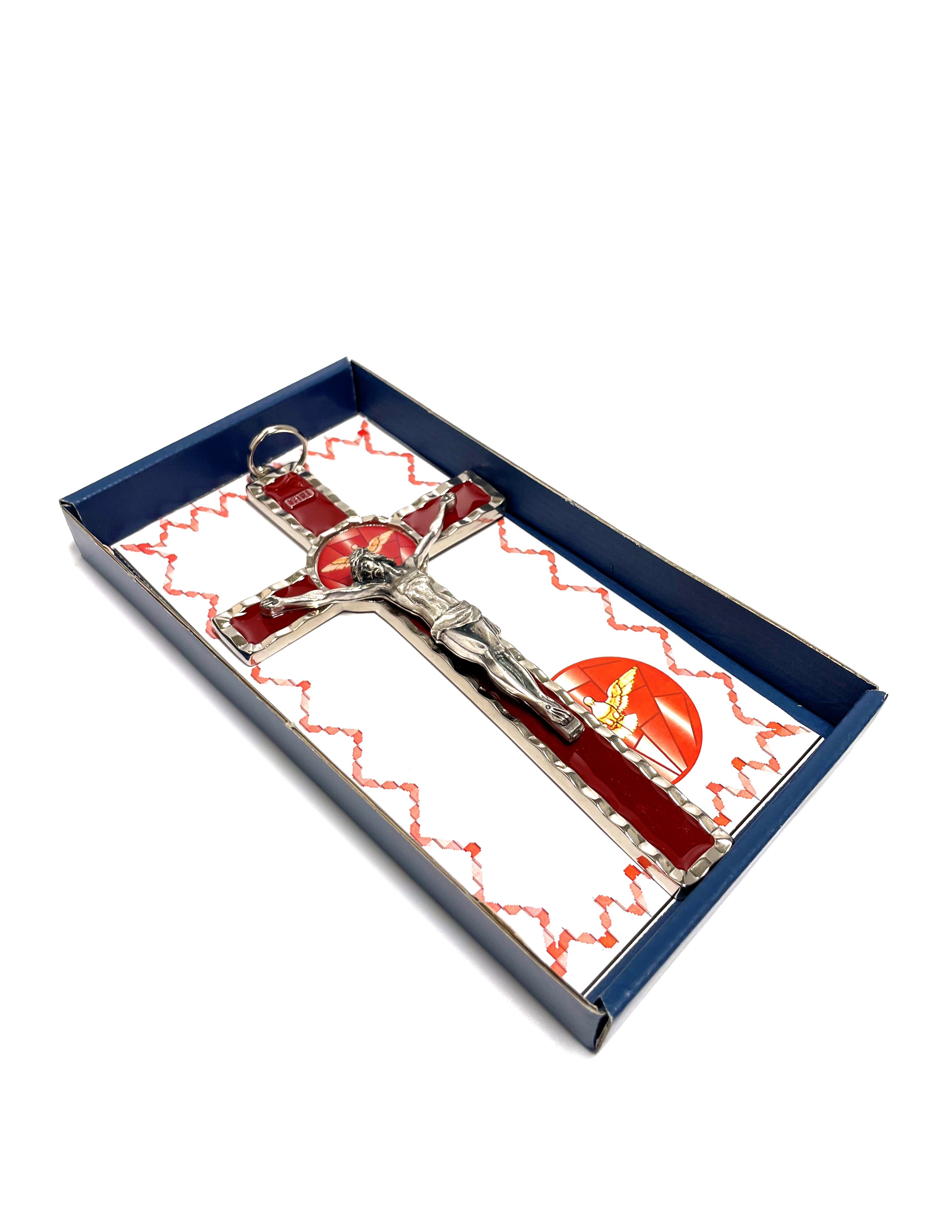 Holy Spirit Crucifix with enamel colors and gold and silver tone