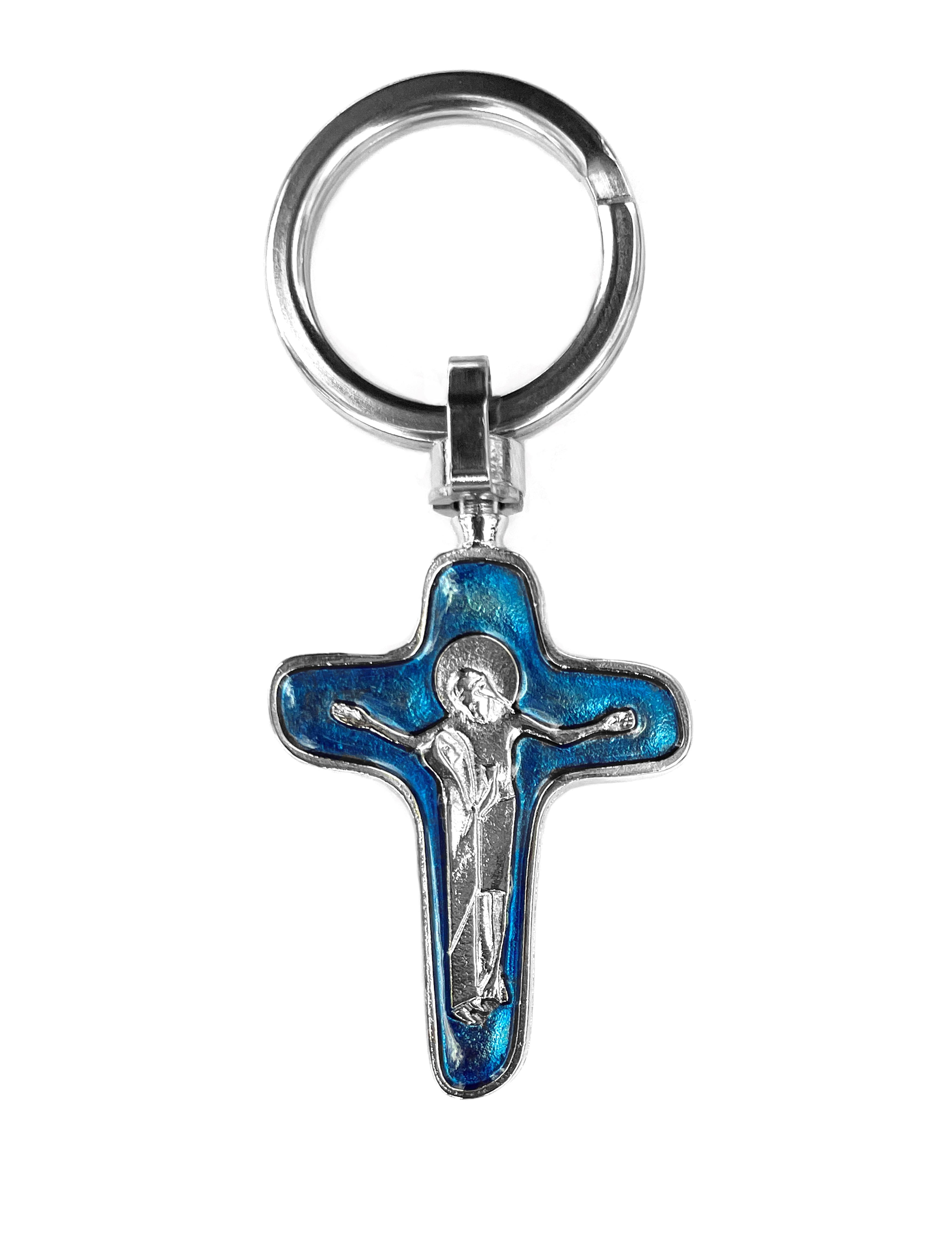 Sorrowful Mother Passion Crucifix in Blue Enamel keychain