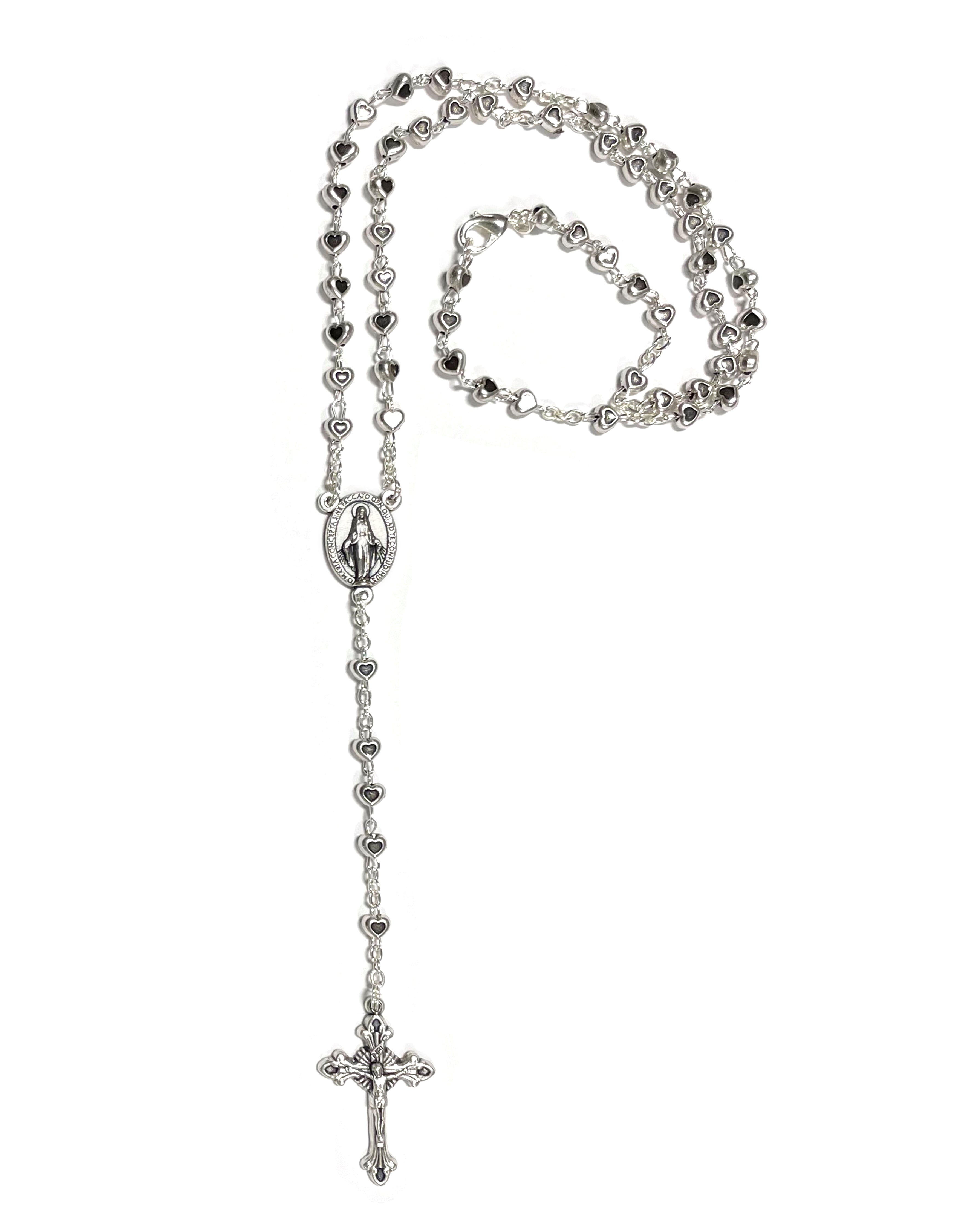 Rosary of the Miraculous medal with beads in the shape of hearts
