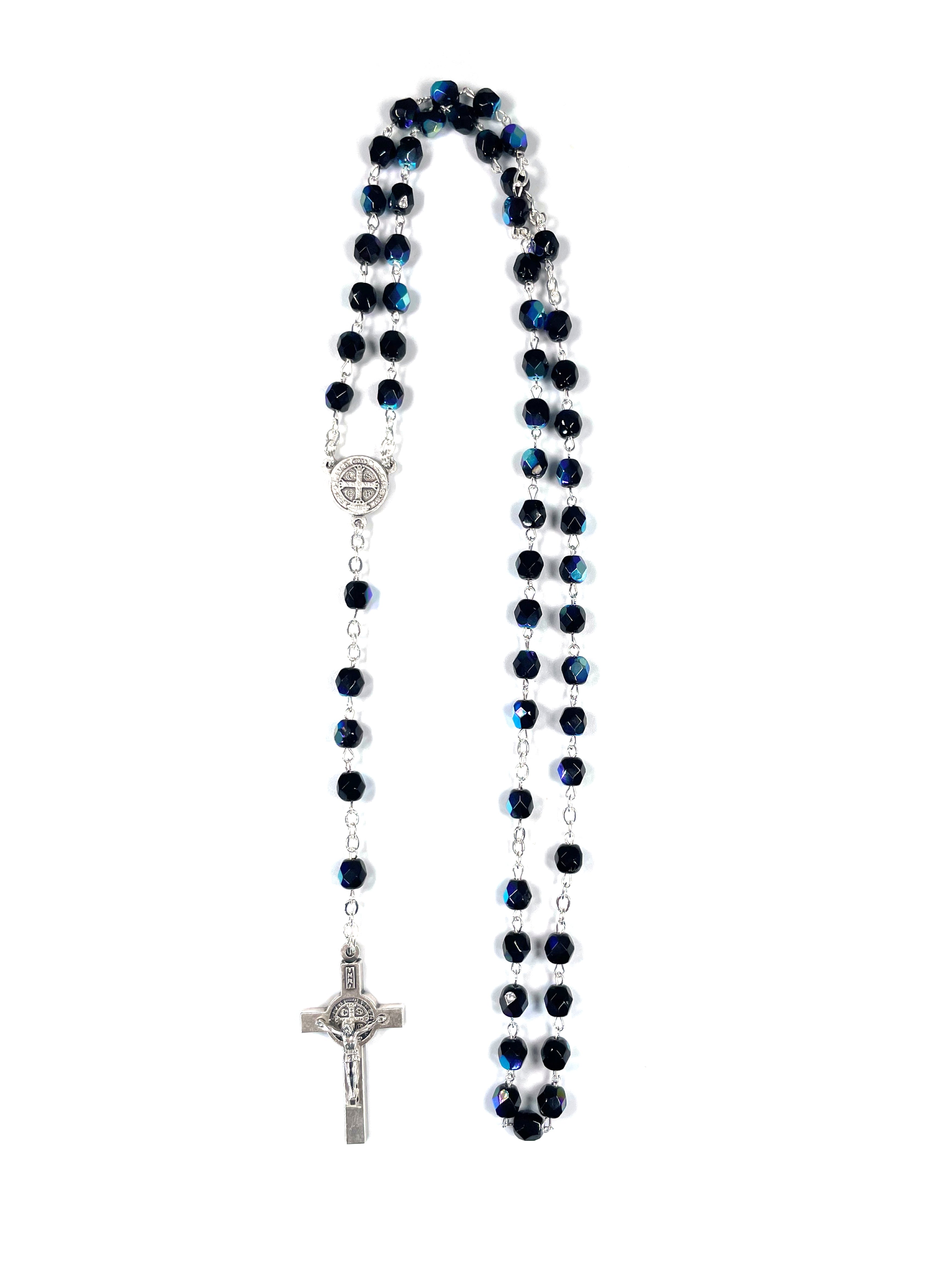 Iridescent black color Saint Benedict rosary