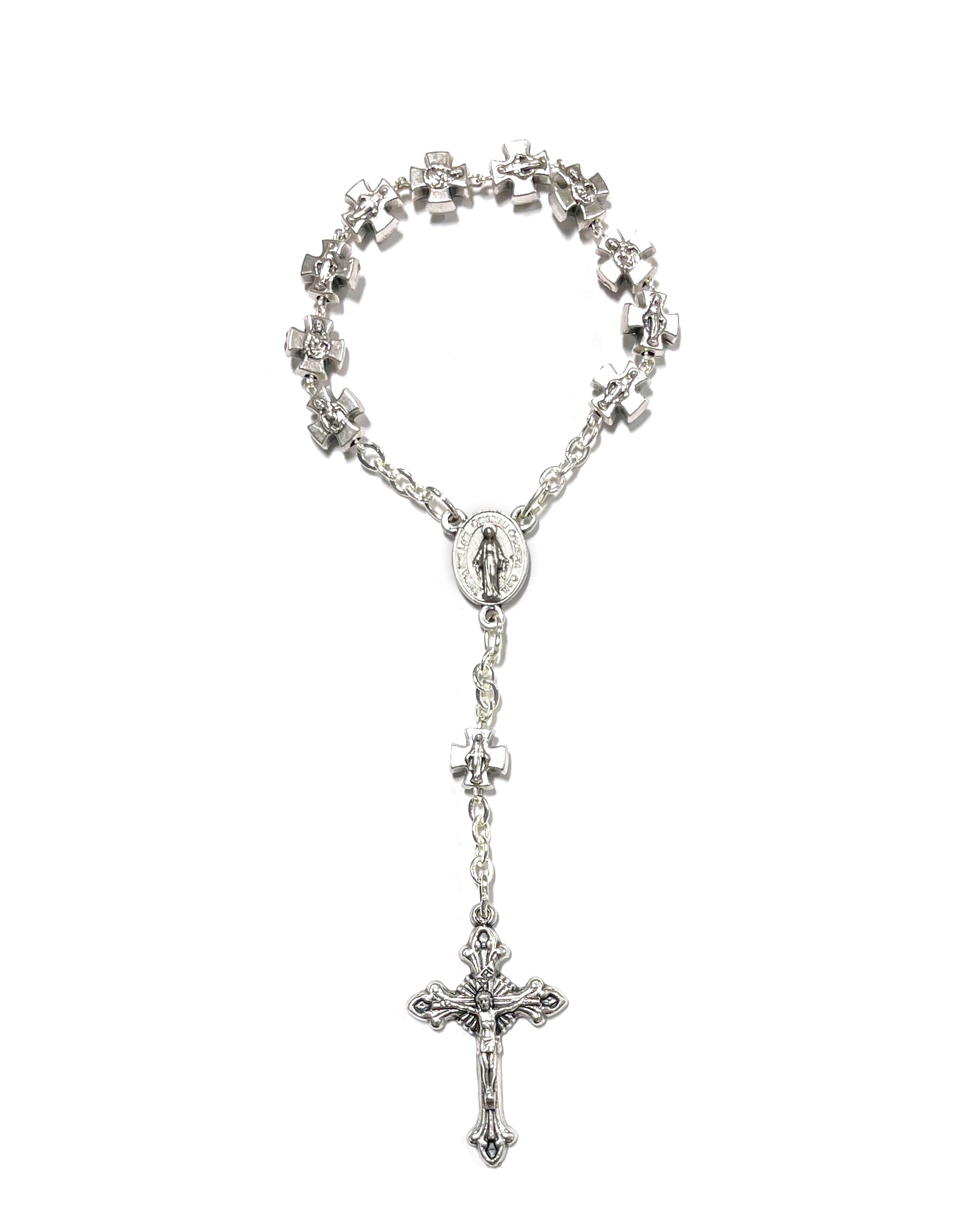 Decade of the Miraculous medal with beads in form of crosses