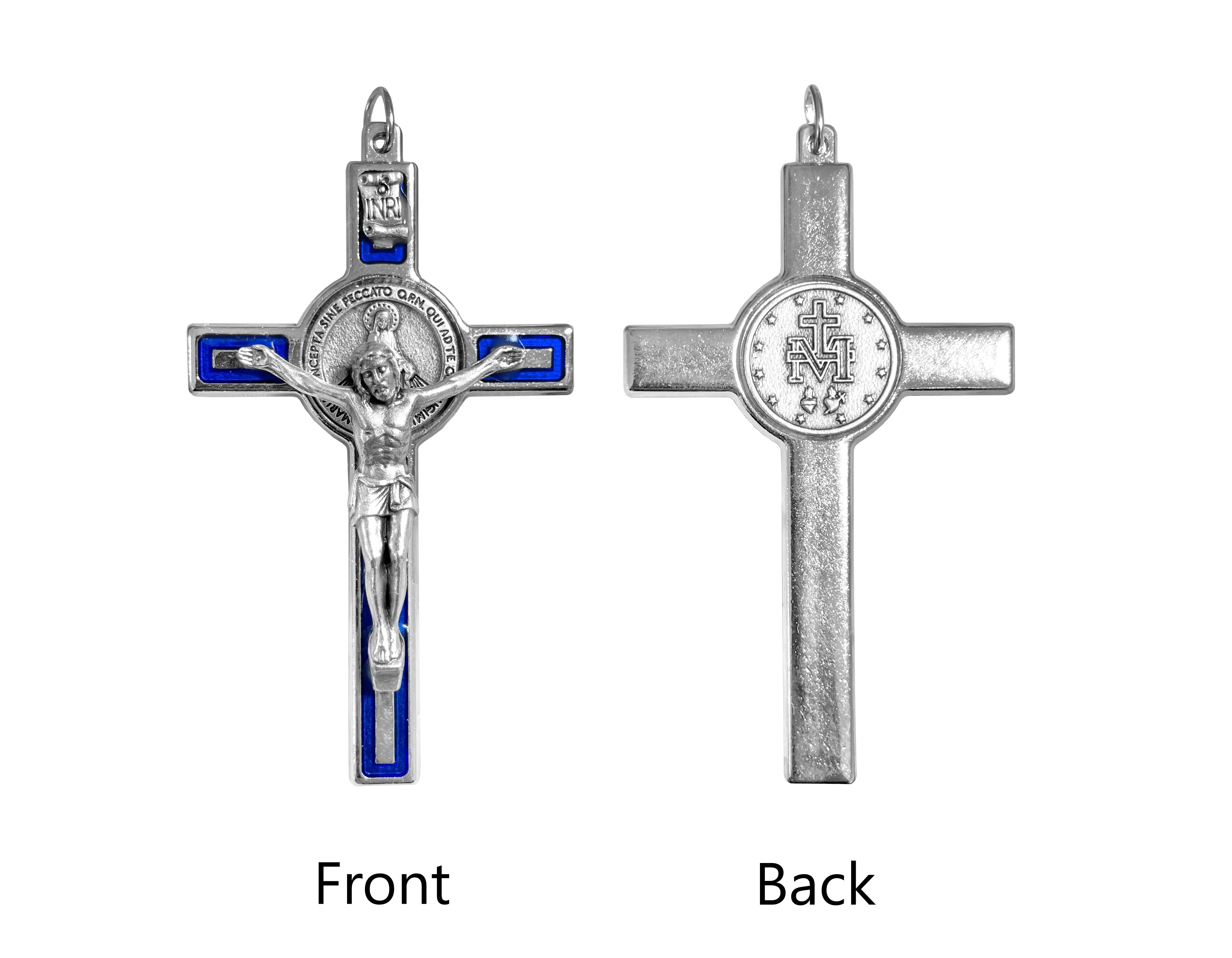 Crucifix with Blue Enamel and Miraculous Medal 3.0"