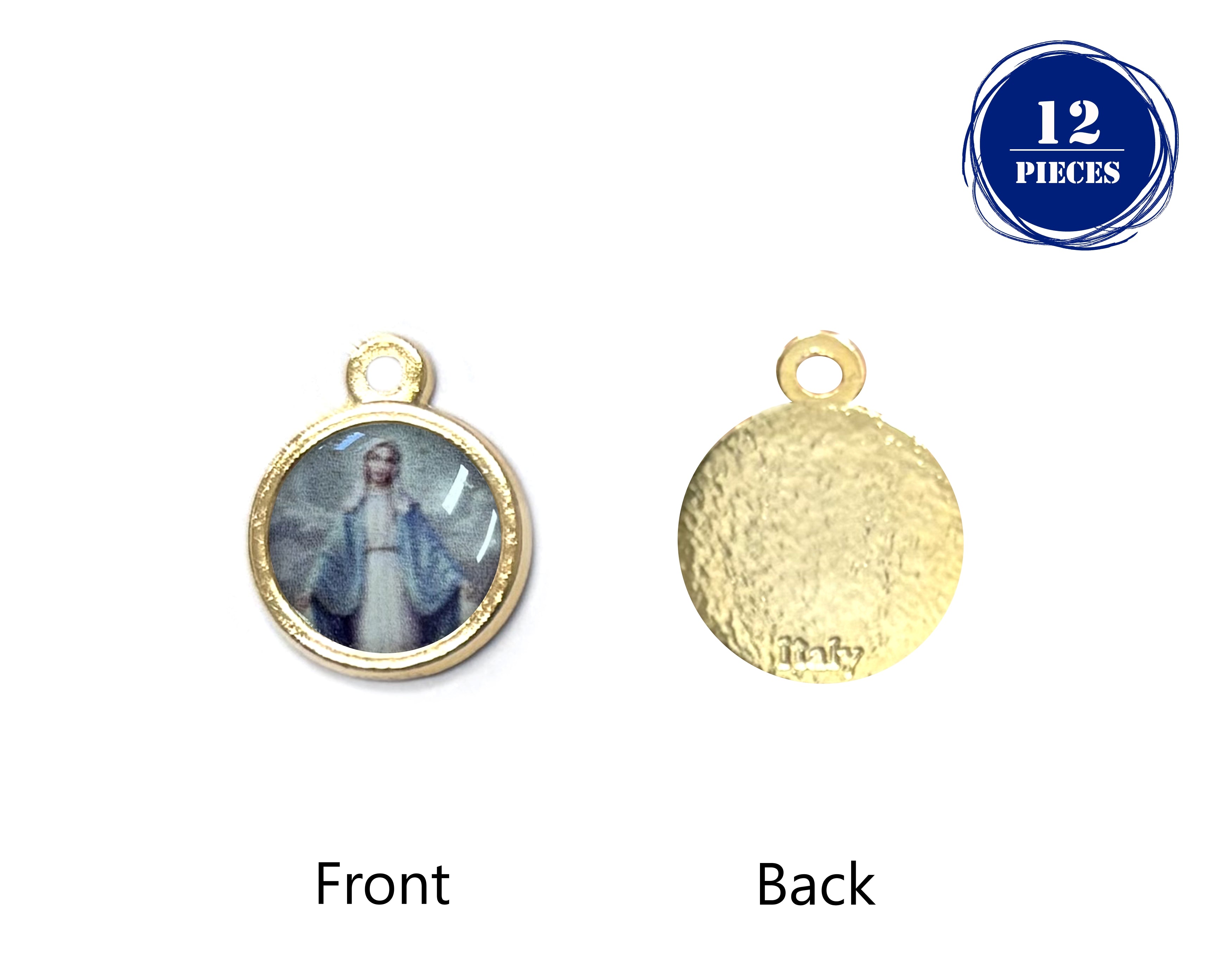 Round Miraculous golden medals made in Italy 0.5" x 0.5"