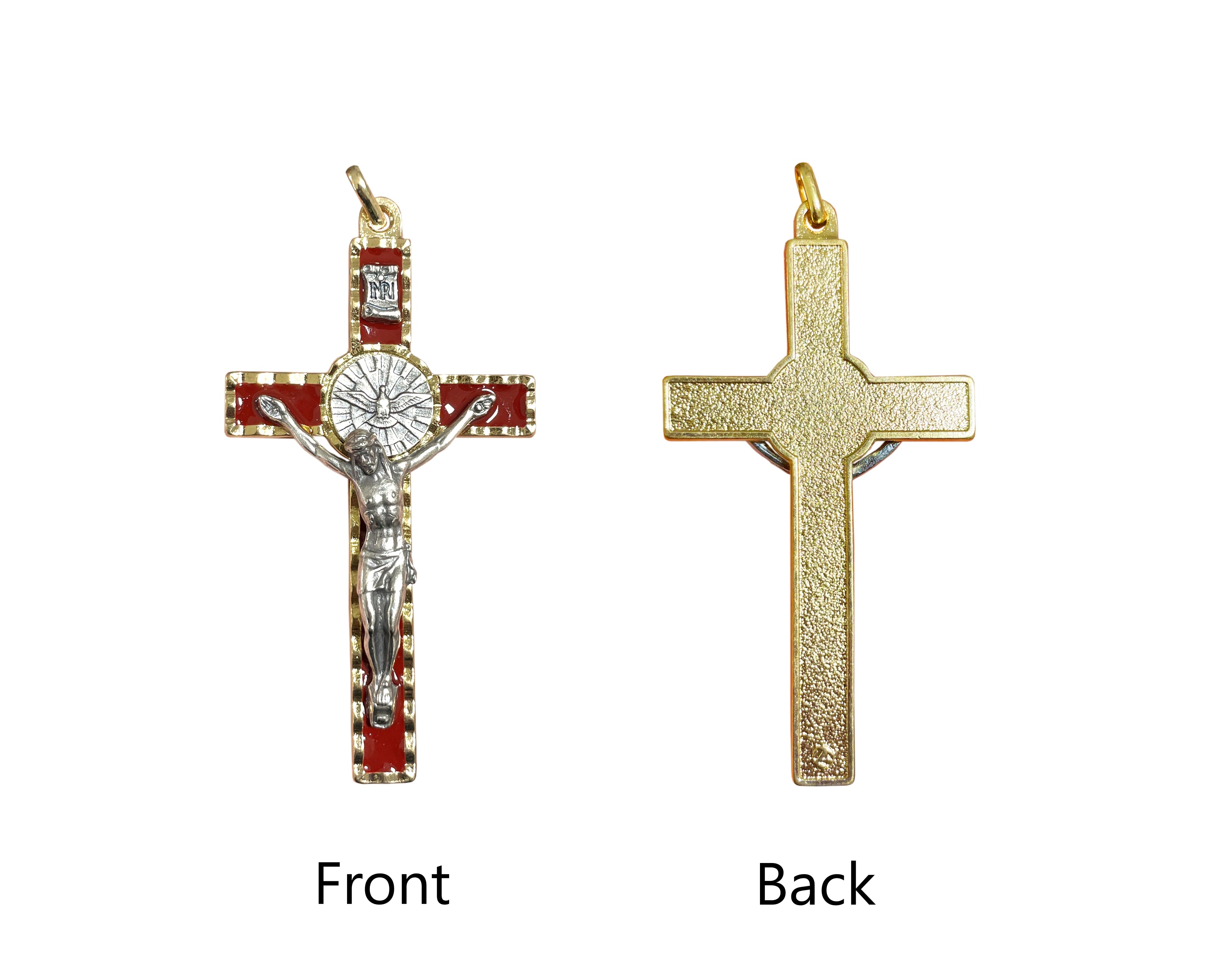 Holy Spirit Crucifix with red enamel, gold tone 3.0"