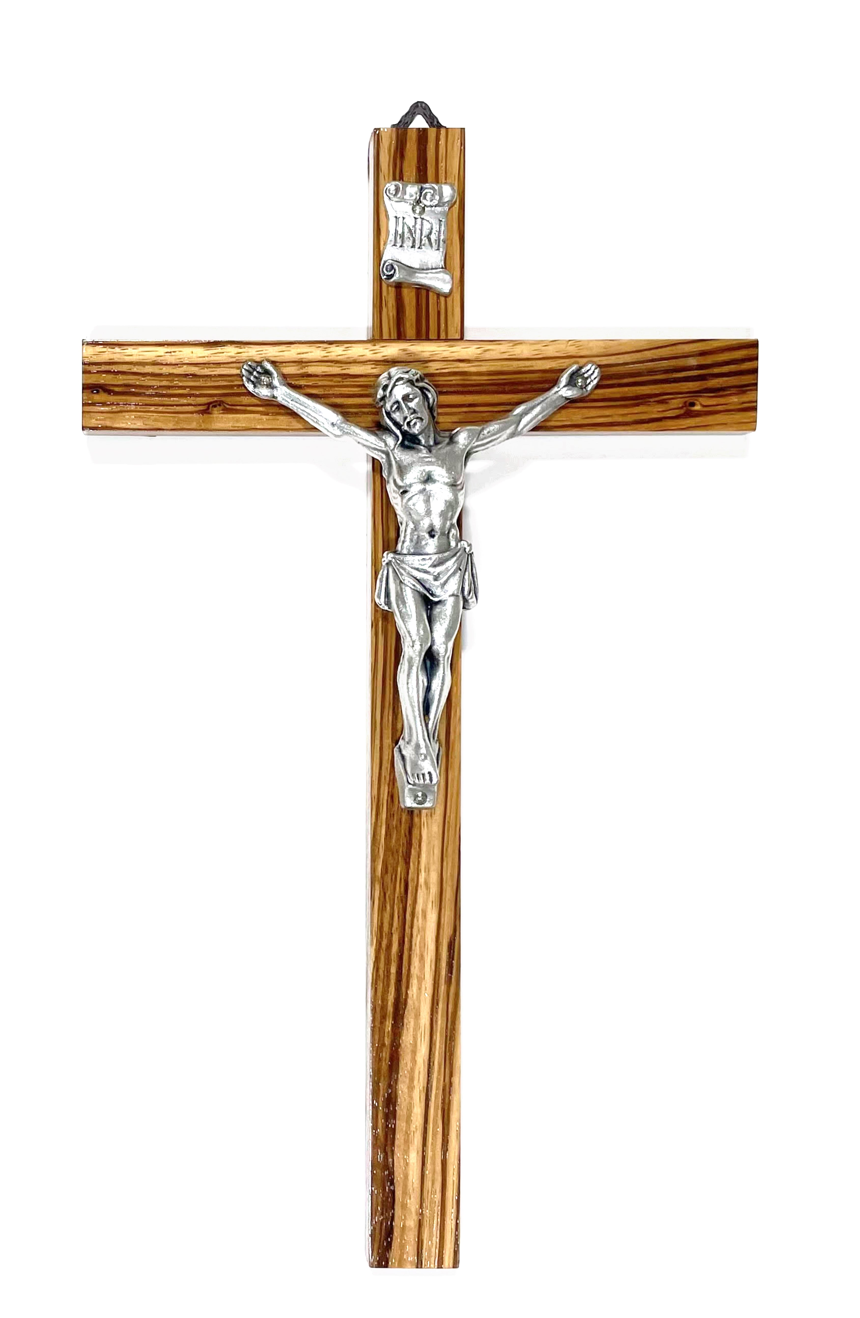 Rustic wooden crucifix with silver metal body