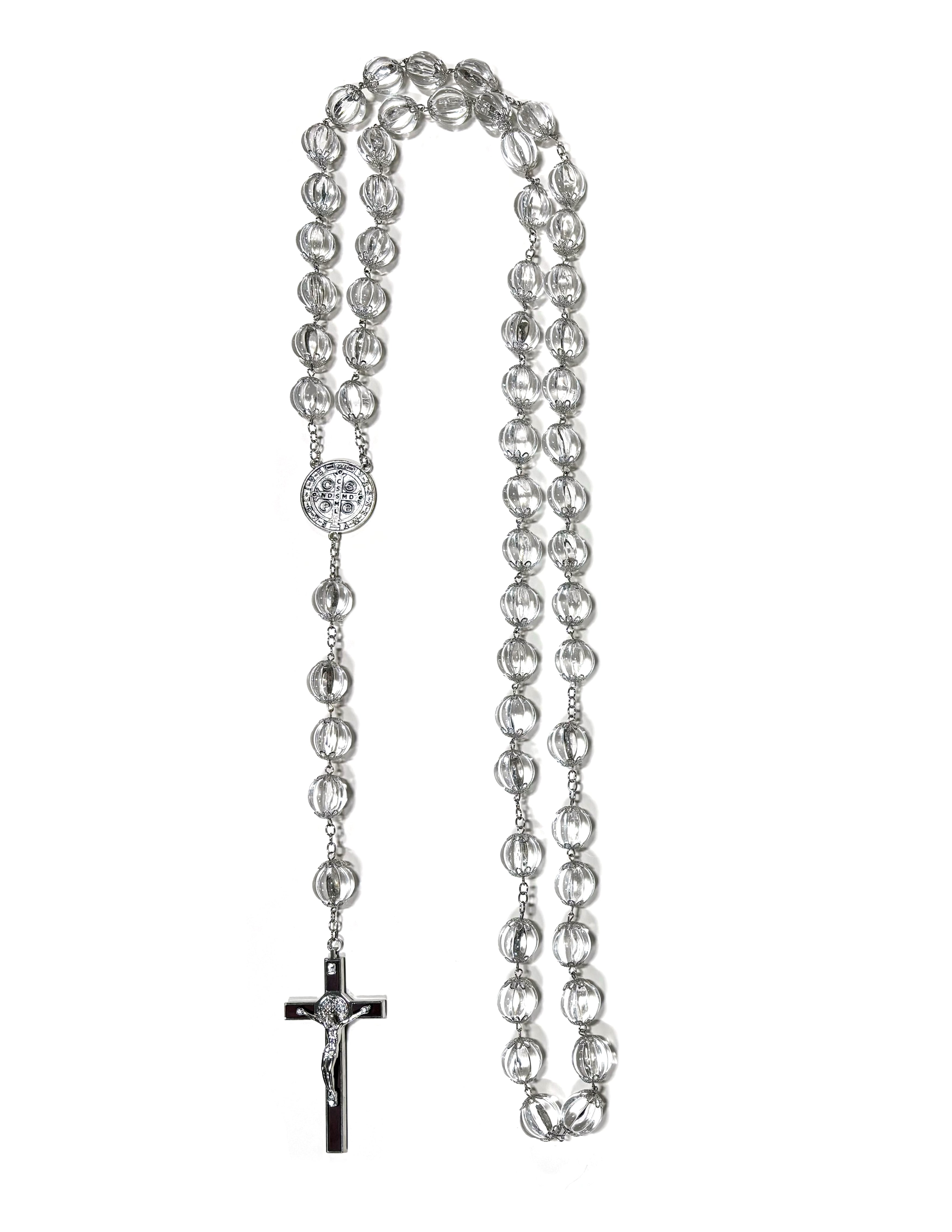 Wall crystal beads rosary with crucifix and medal of Saint Benedict