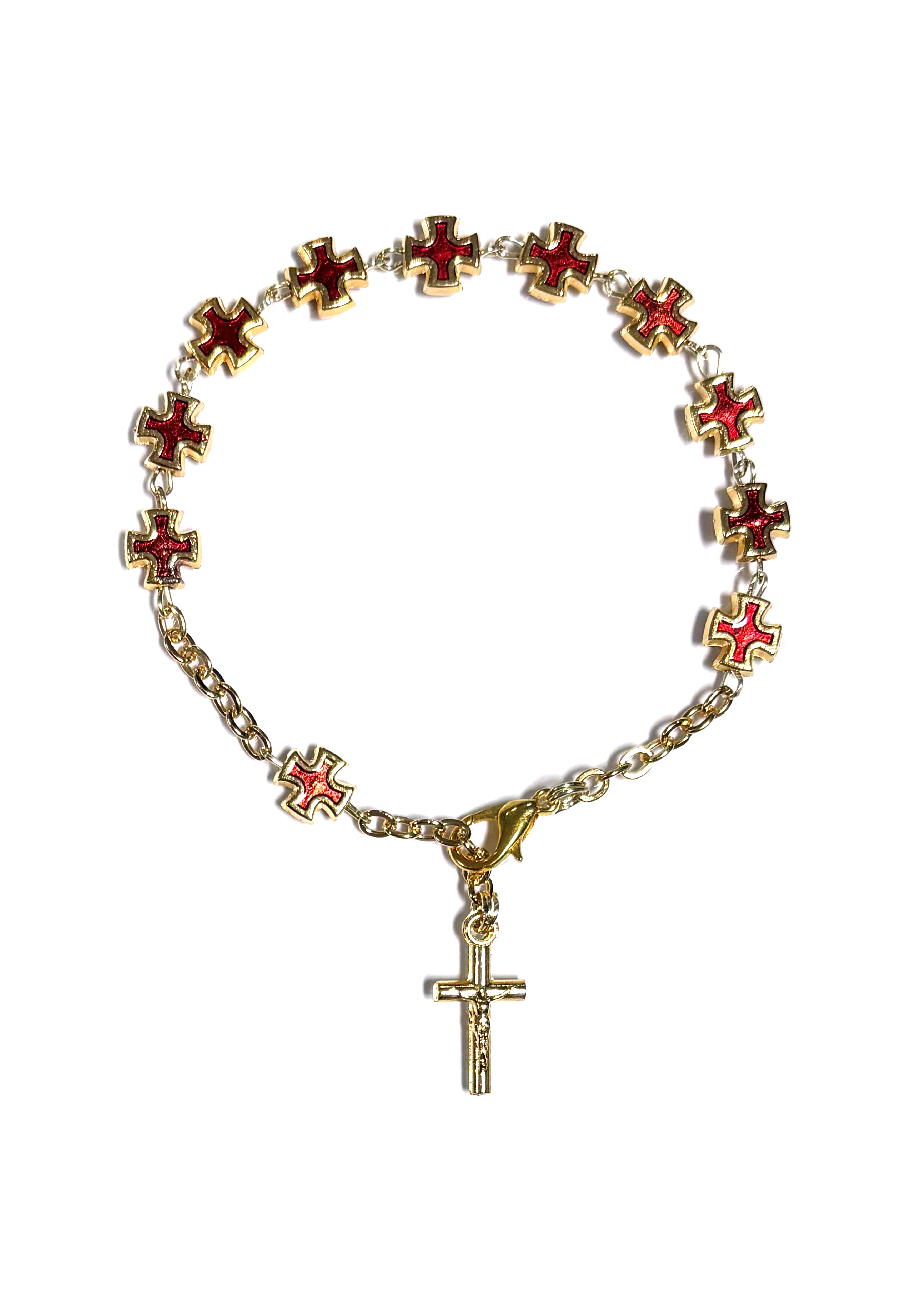 Gold plated and red enamel cross bracelet