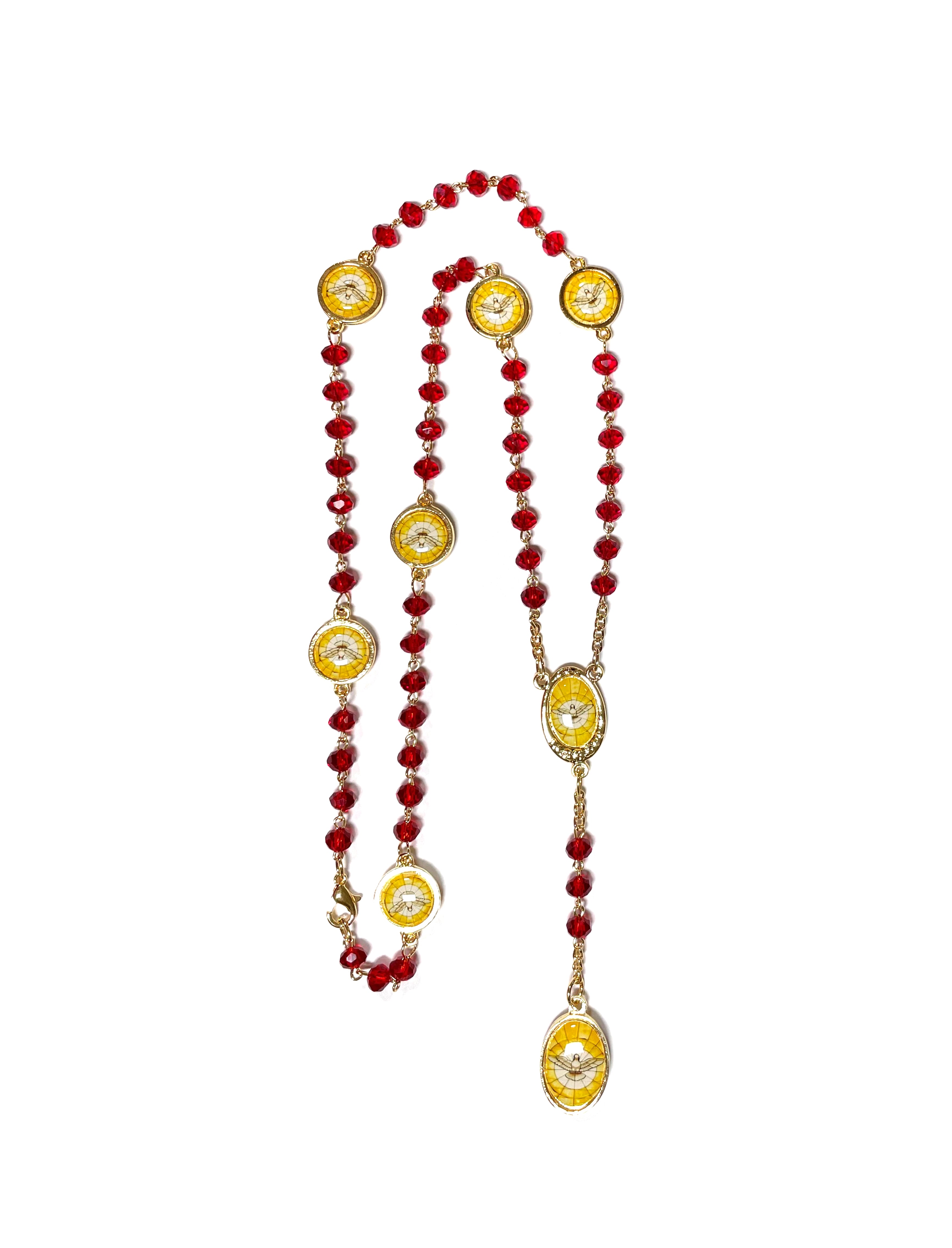 Holy spirit rosary with gold accent and red beads