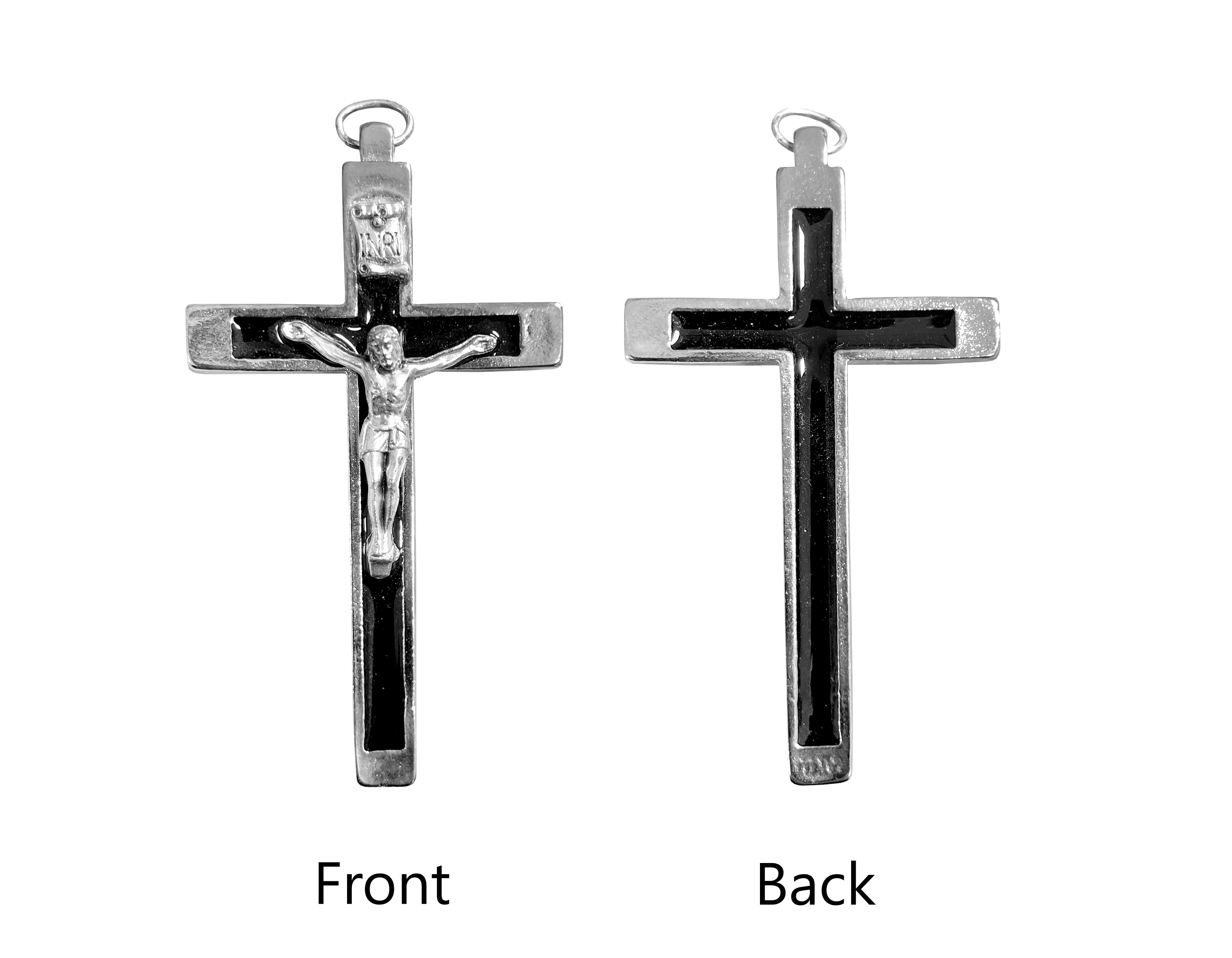 Silver crucifix with black enamel details 2.7"