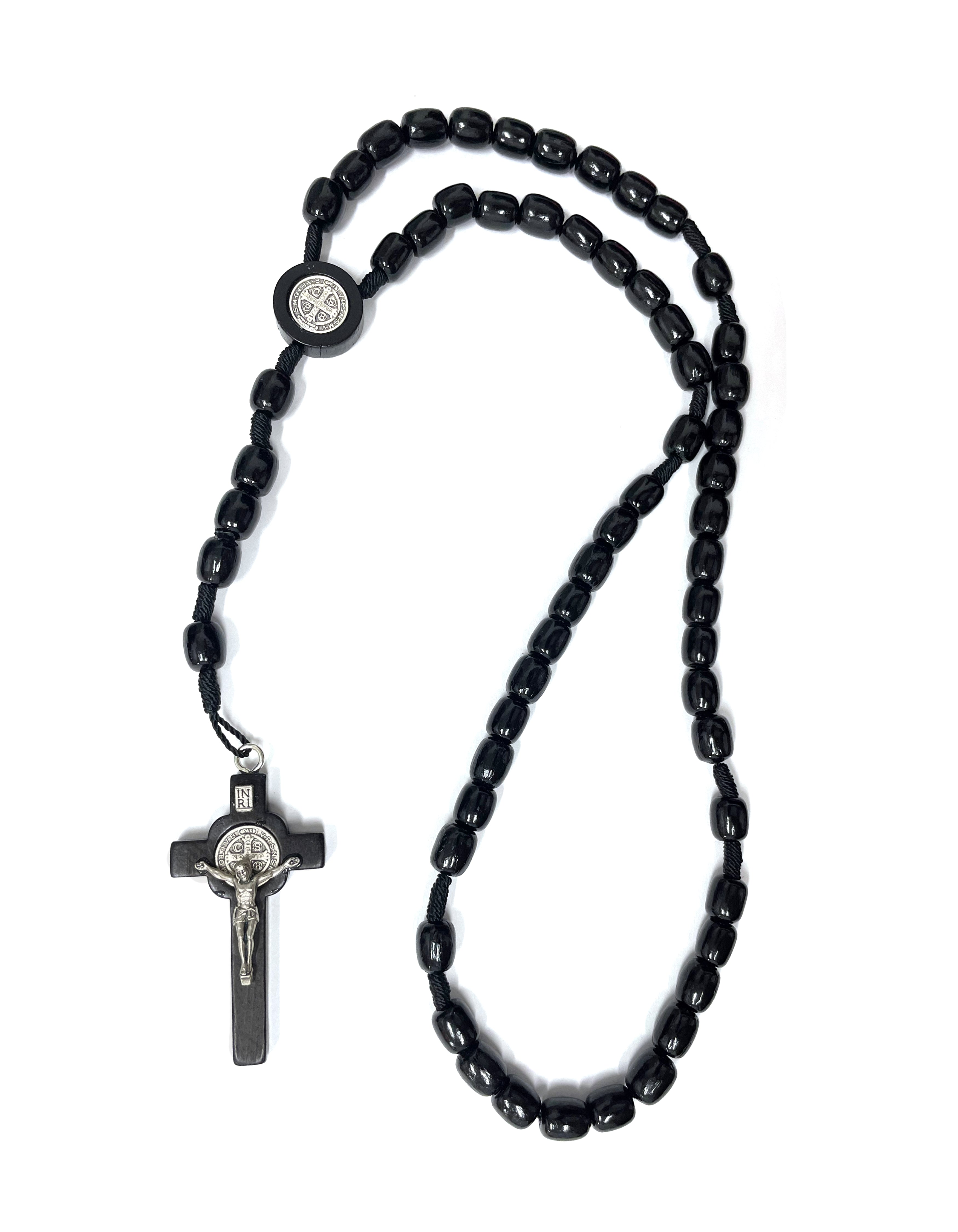 Saint Benedict wooden beads and cord rosary made Italy