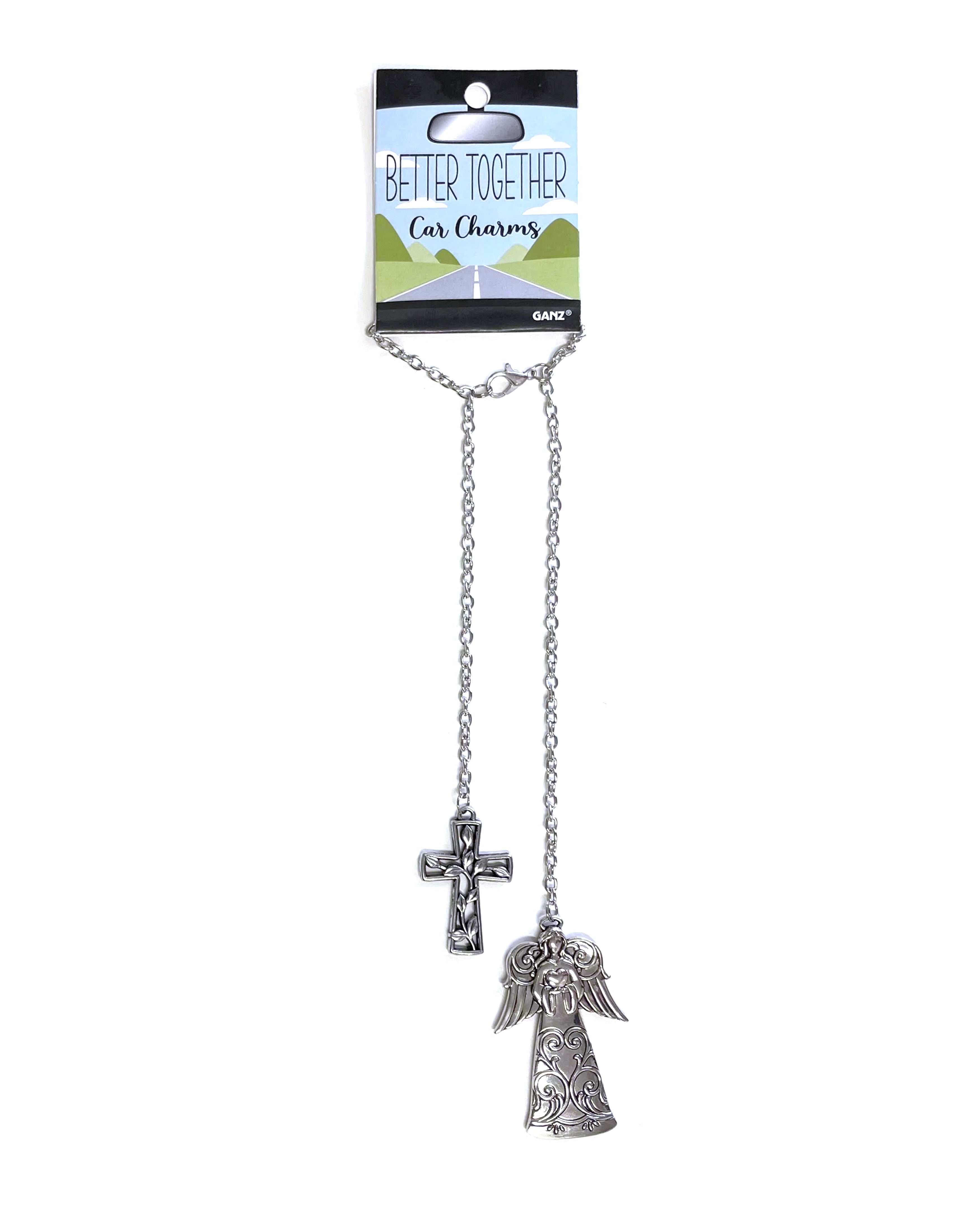 Hanging metallic chain style with Angel and cross special accessory to accompany you in your car