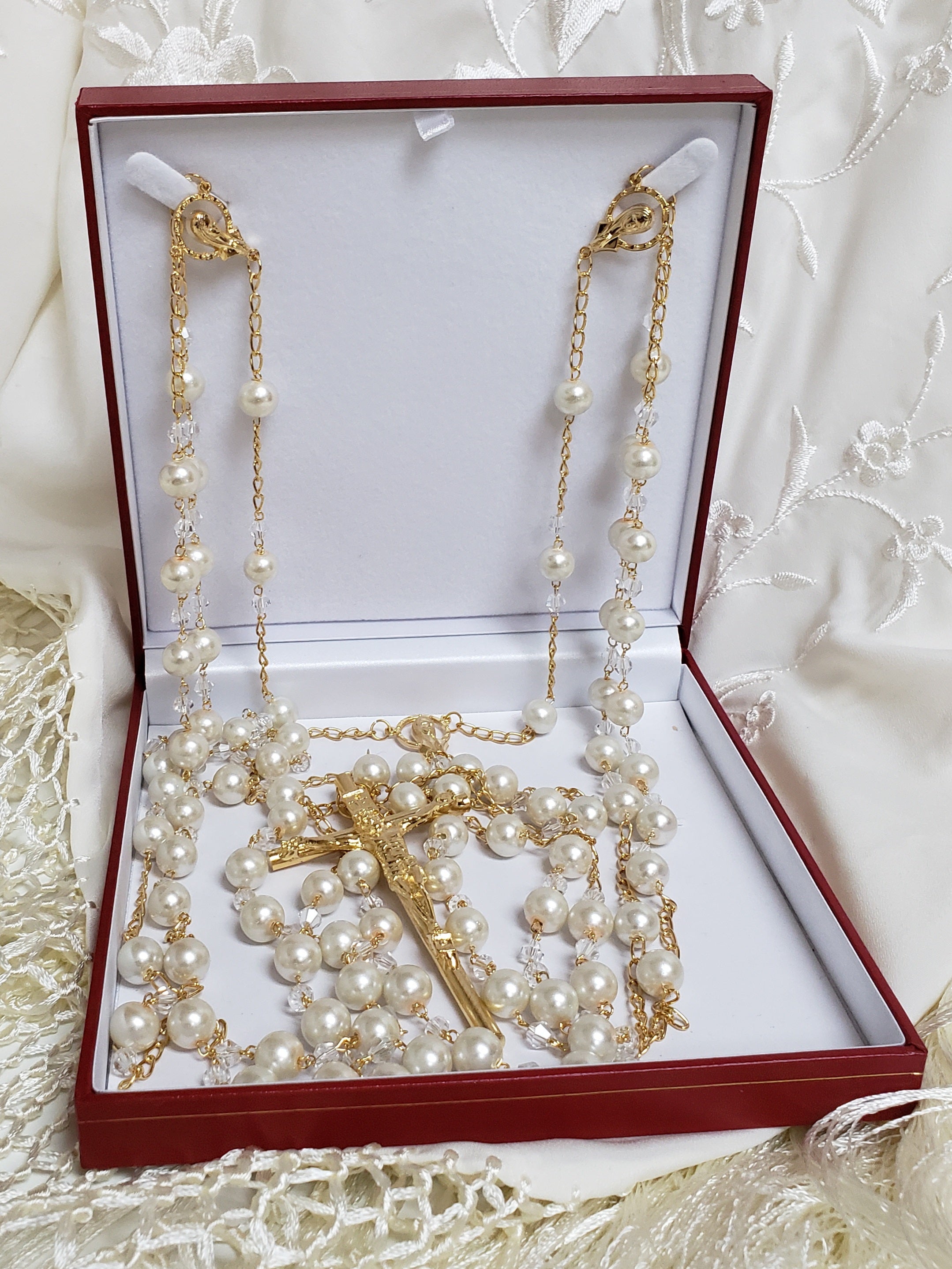 Gold Pearl Wedding Rosary Lasso - Lazo de Bodas de Perlas