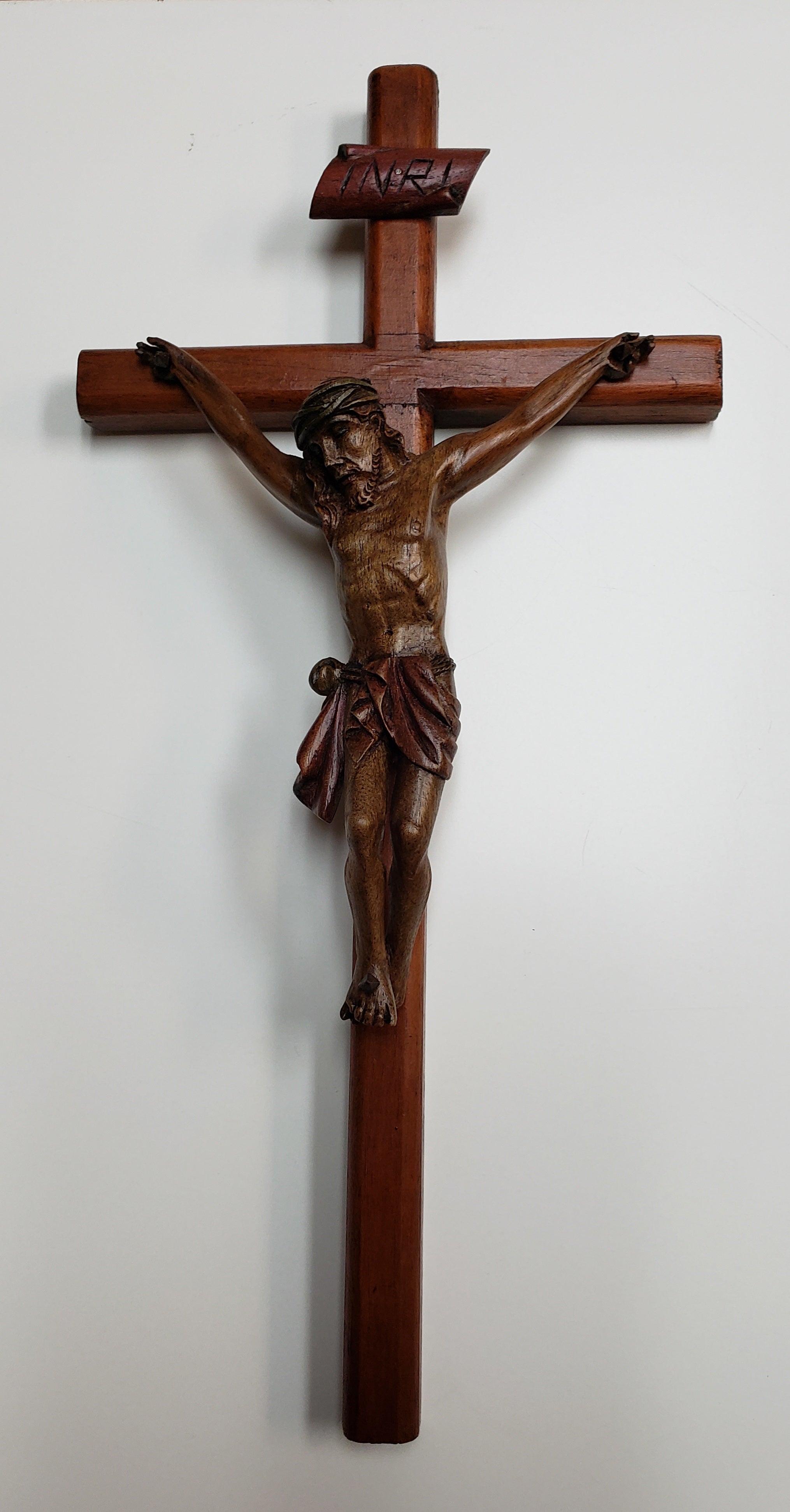 Wall Cross, Crucifix - Beautifully Hand Painted & Hand Carved