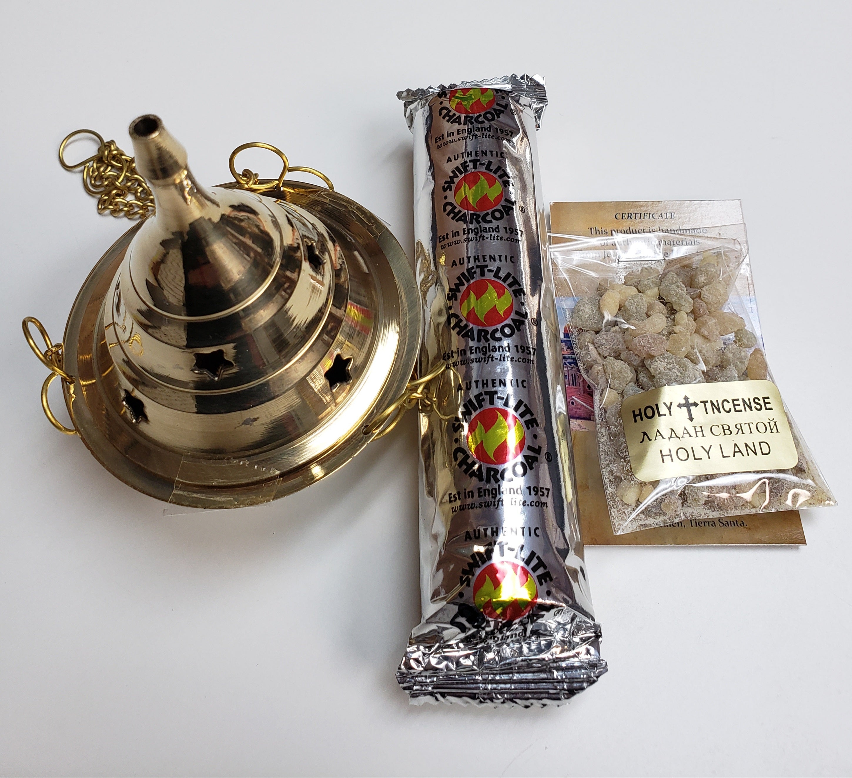 Gold Incense Burner+ Charcoal + Incense Resin (Kit)