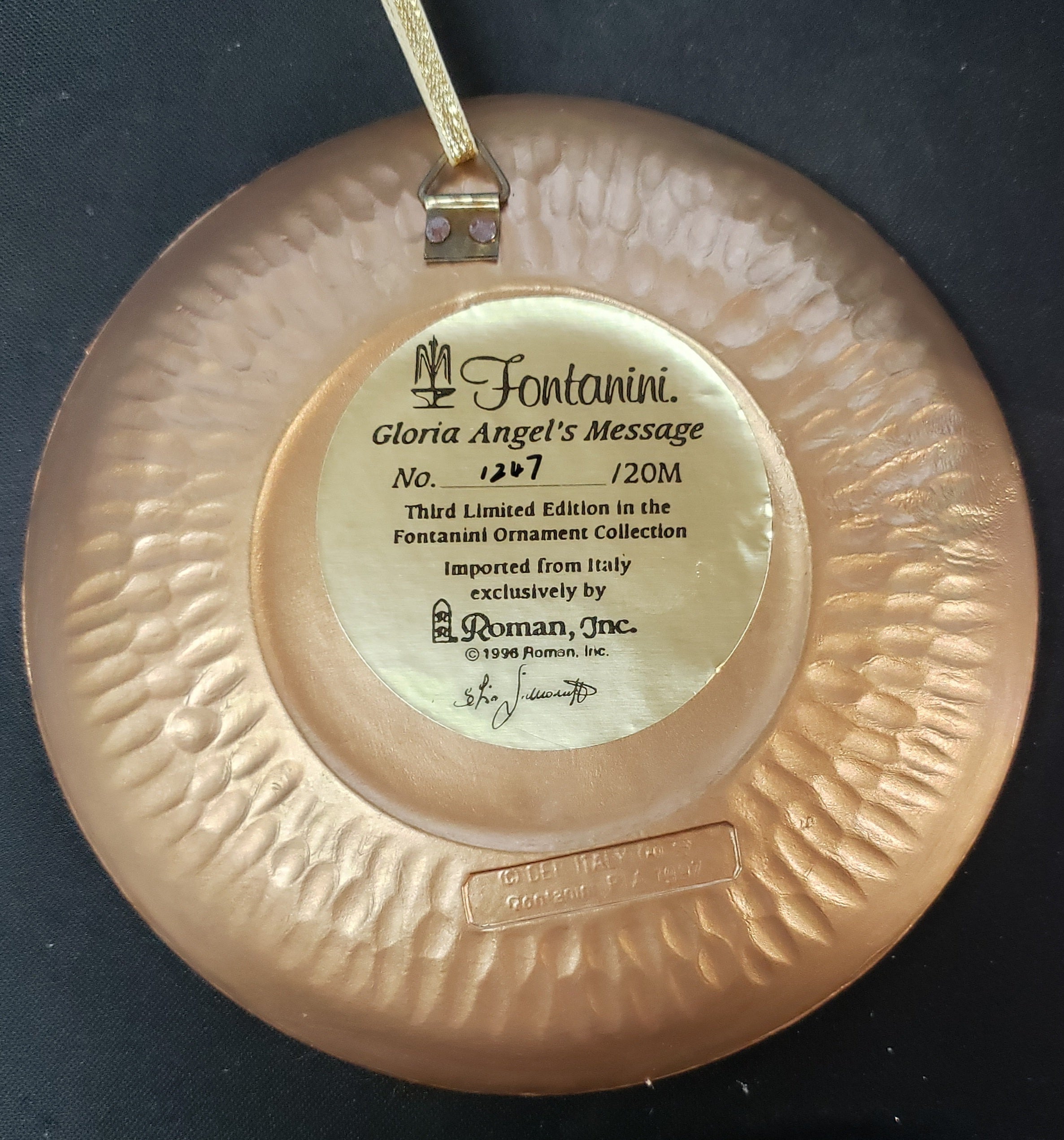 Fontanini Plate 1997 "Gloria Angel's Message" Sculpted Italian Plate. Limited Edition.