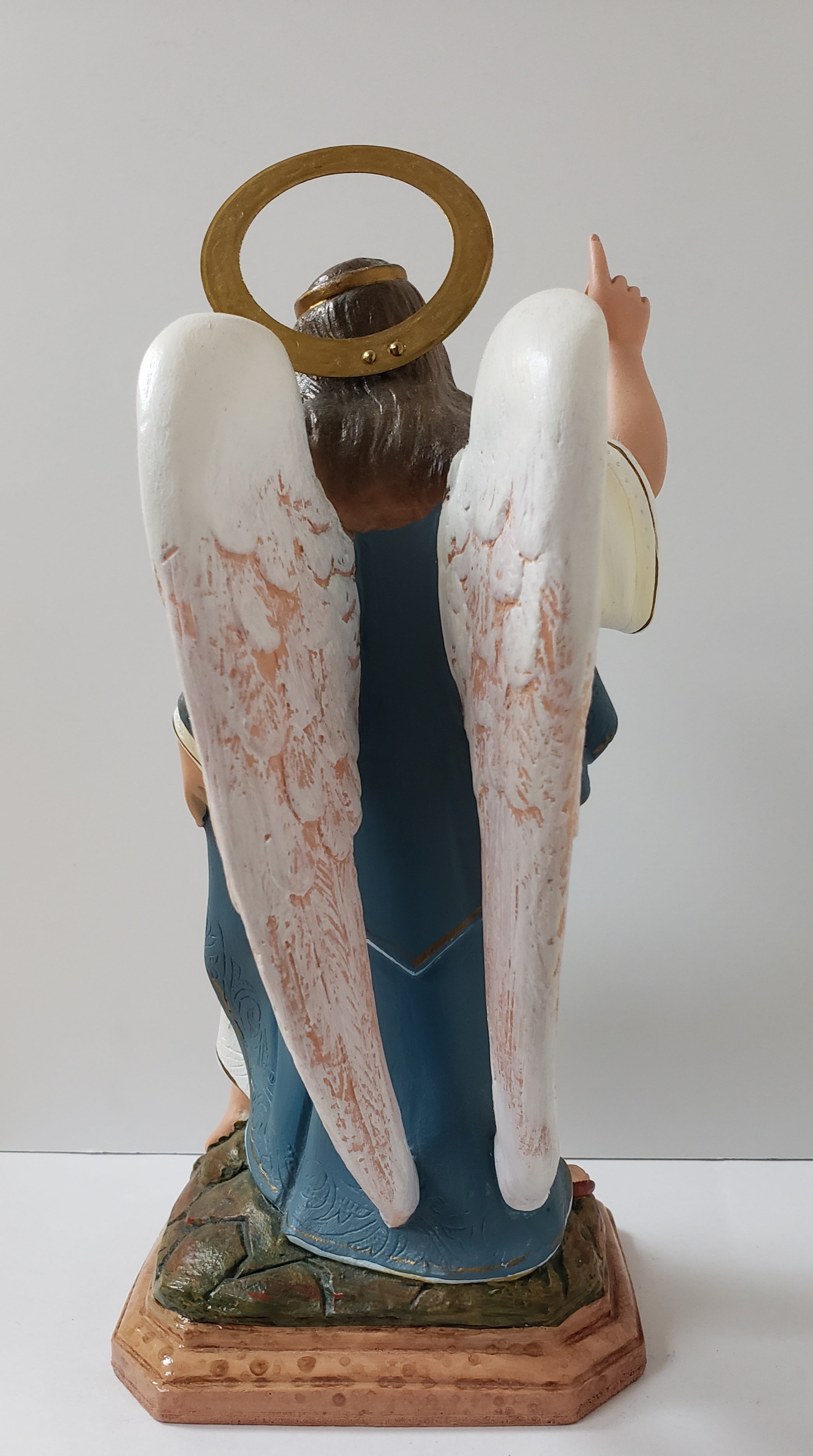 10" Antique Statue Guardian Angel with Child/ Spanish Religious Art/ Glass Eyes