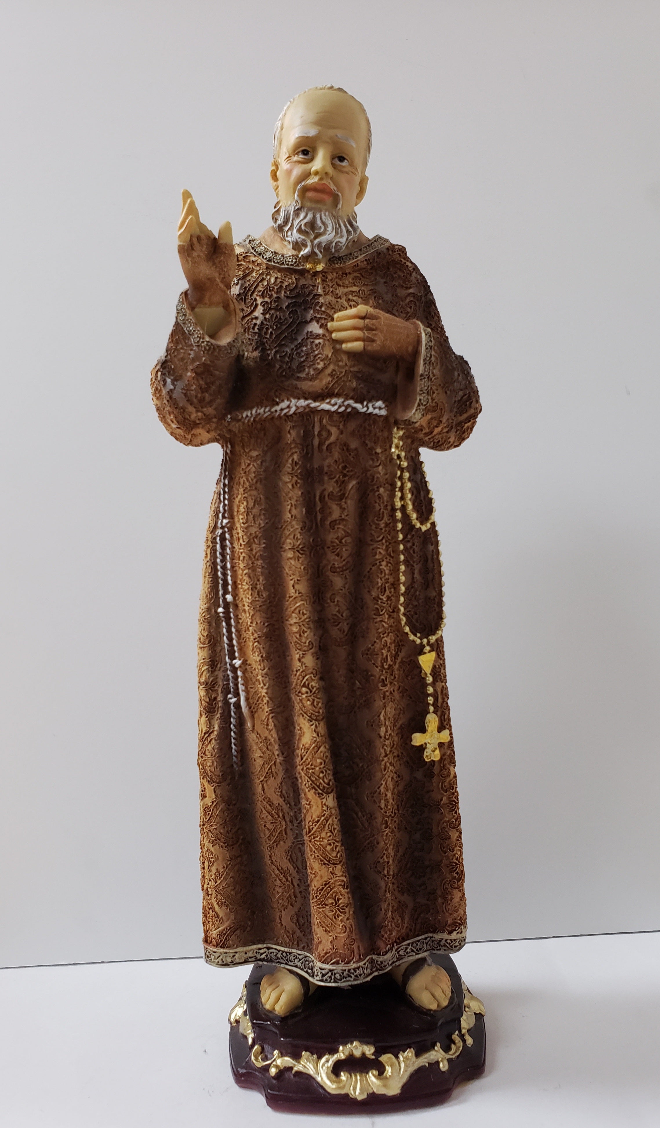 12" Padre Pio statue with hand on heart