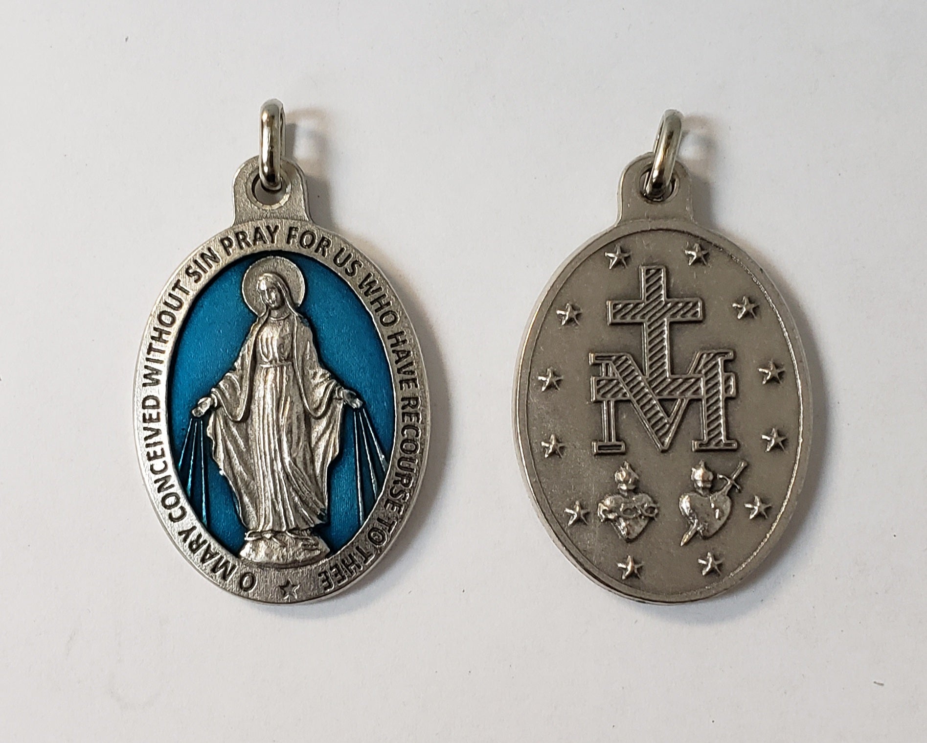 1 1/4" Blue Epoxied Miraculous Medal (1 Piece)