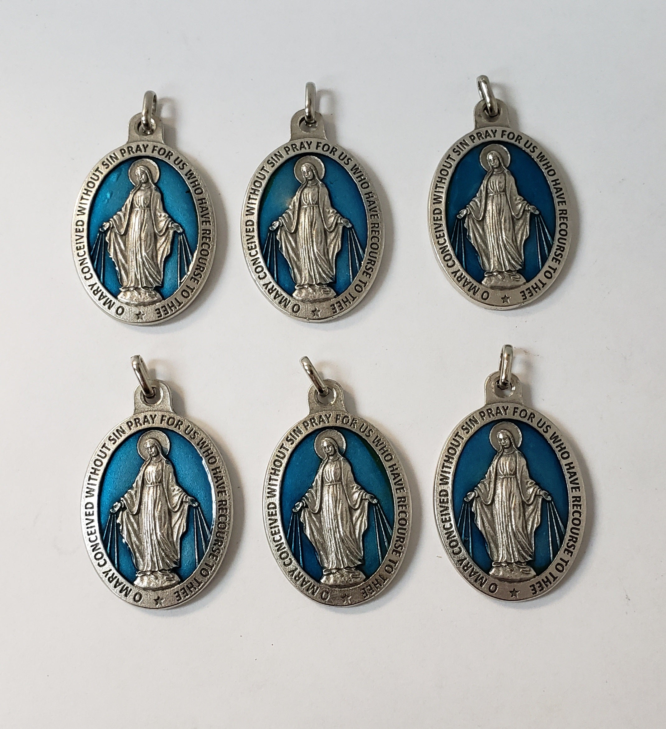1 1/4" Blue Epoxied Miraculous Medal (6 Pieces)