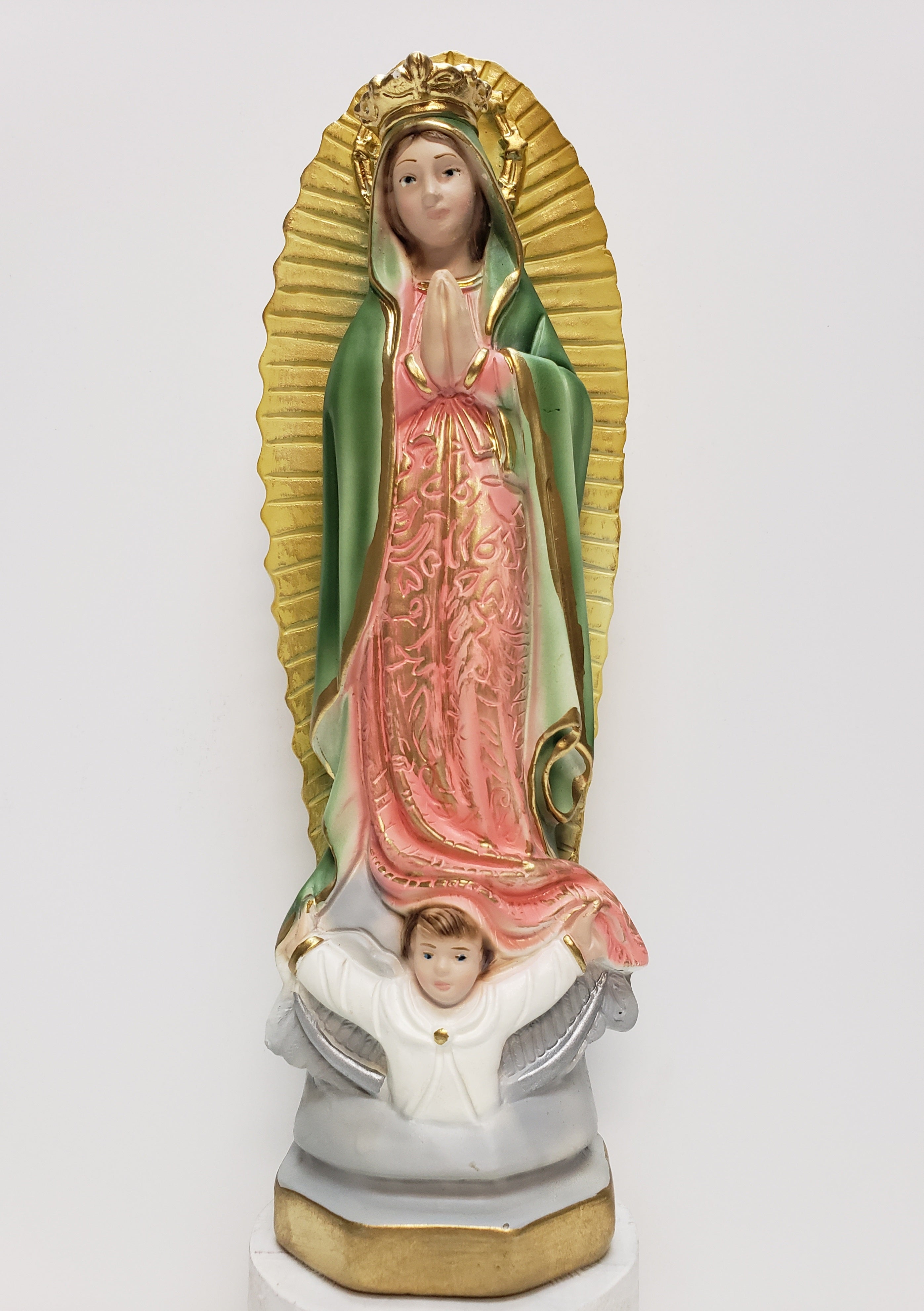 9.5"  Pastel Color Our Lady of Guadalupe statue- Hand Painted in Italy