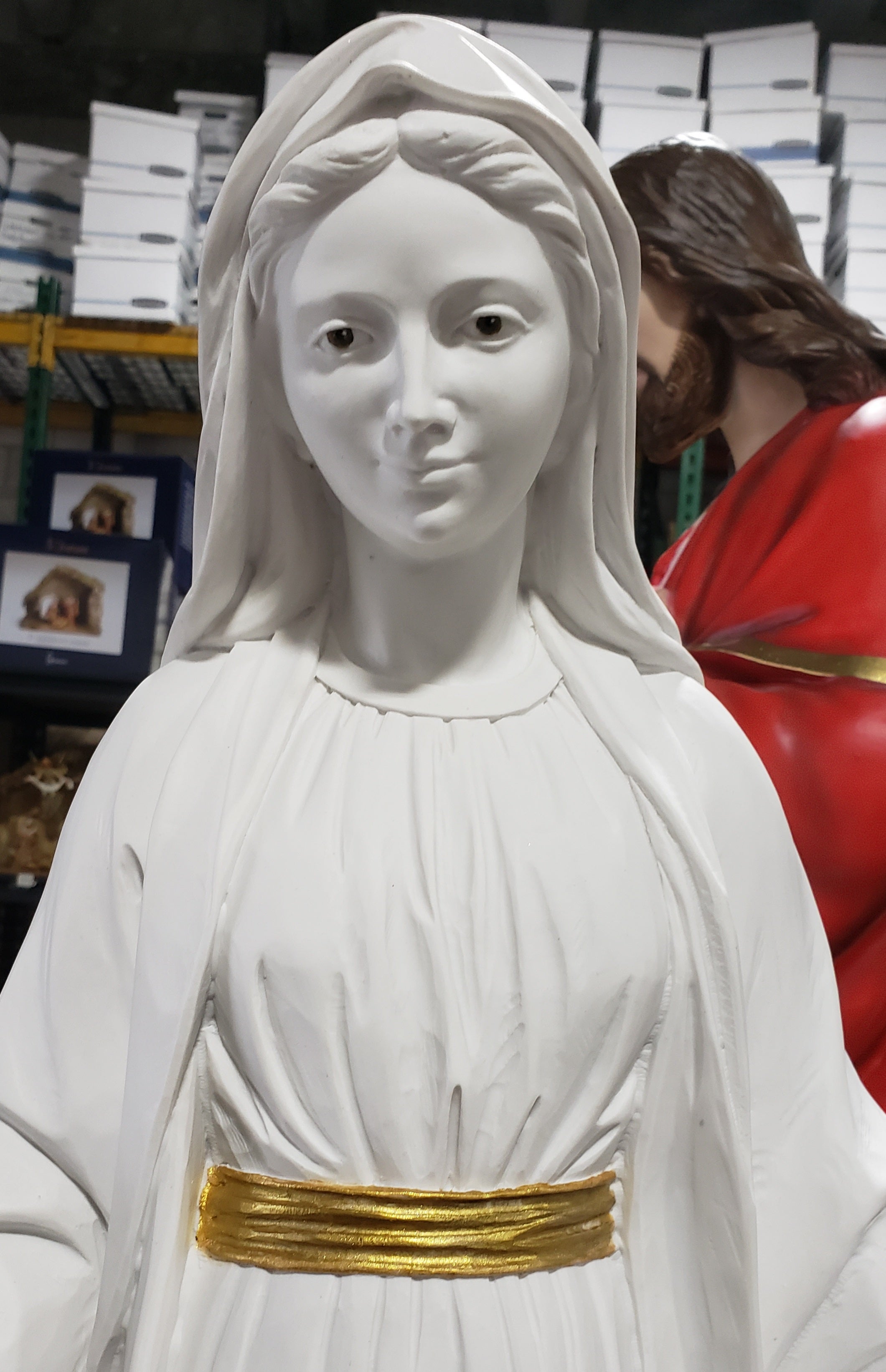 34" Miraculous Mary - Milagrosa Collection White-Gold- Hand Painted