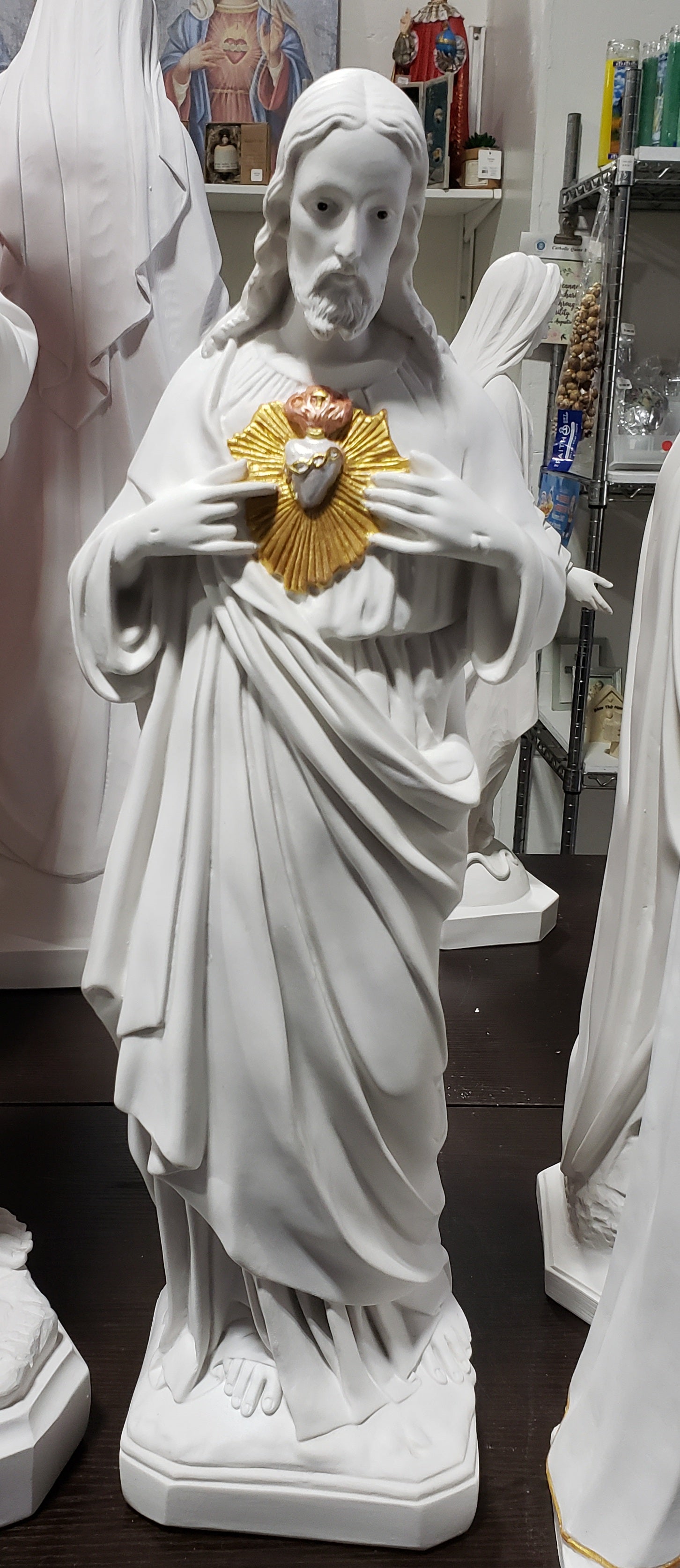 24" Sacred Heart of Jesus / Sagrado Corazon de Jesus Collection White-Gold- Hand Painted