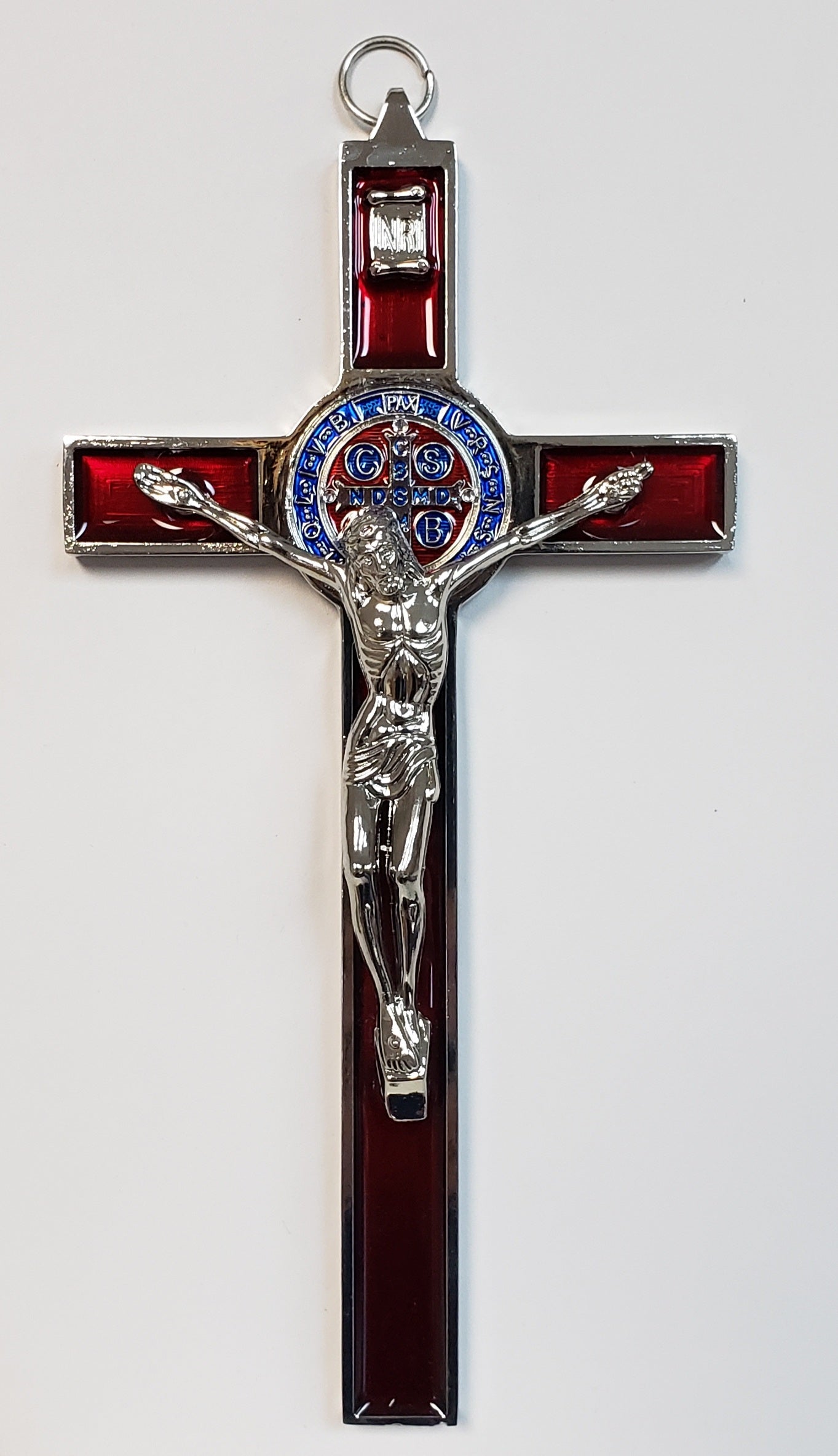 St Benedict Crucifix with Red enamel  and silver tone