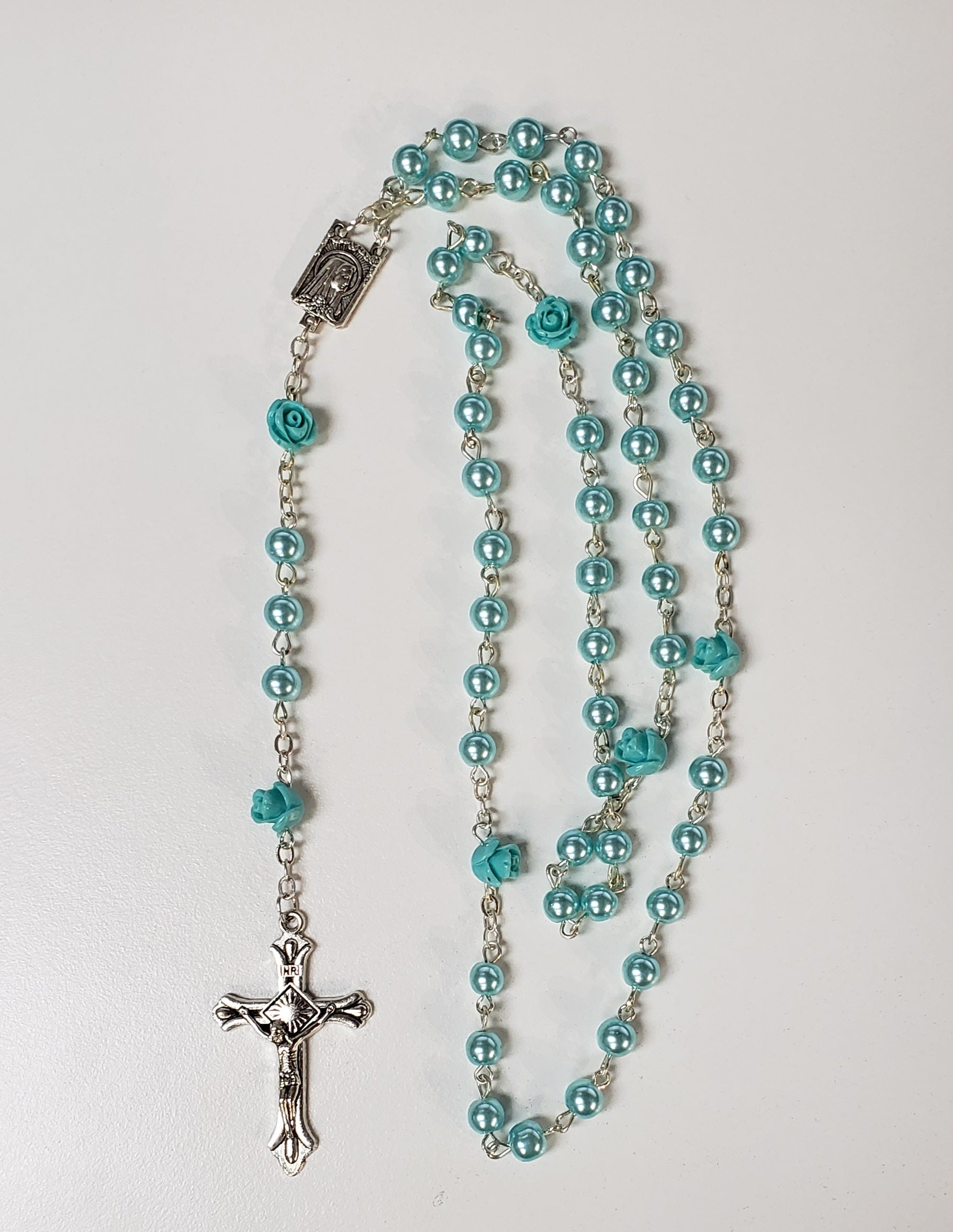 Shiny beads Rosary with Rose Mystery Beads