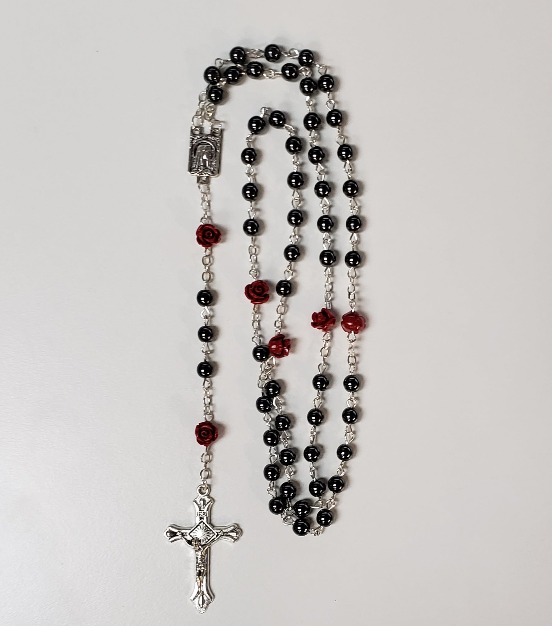 Shiny beads Rosary with Rose Mystery Beads